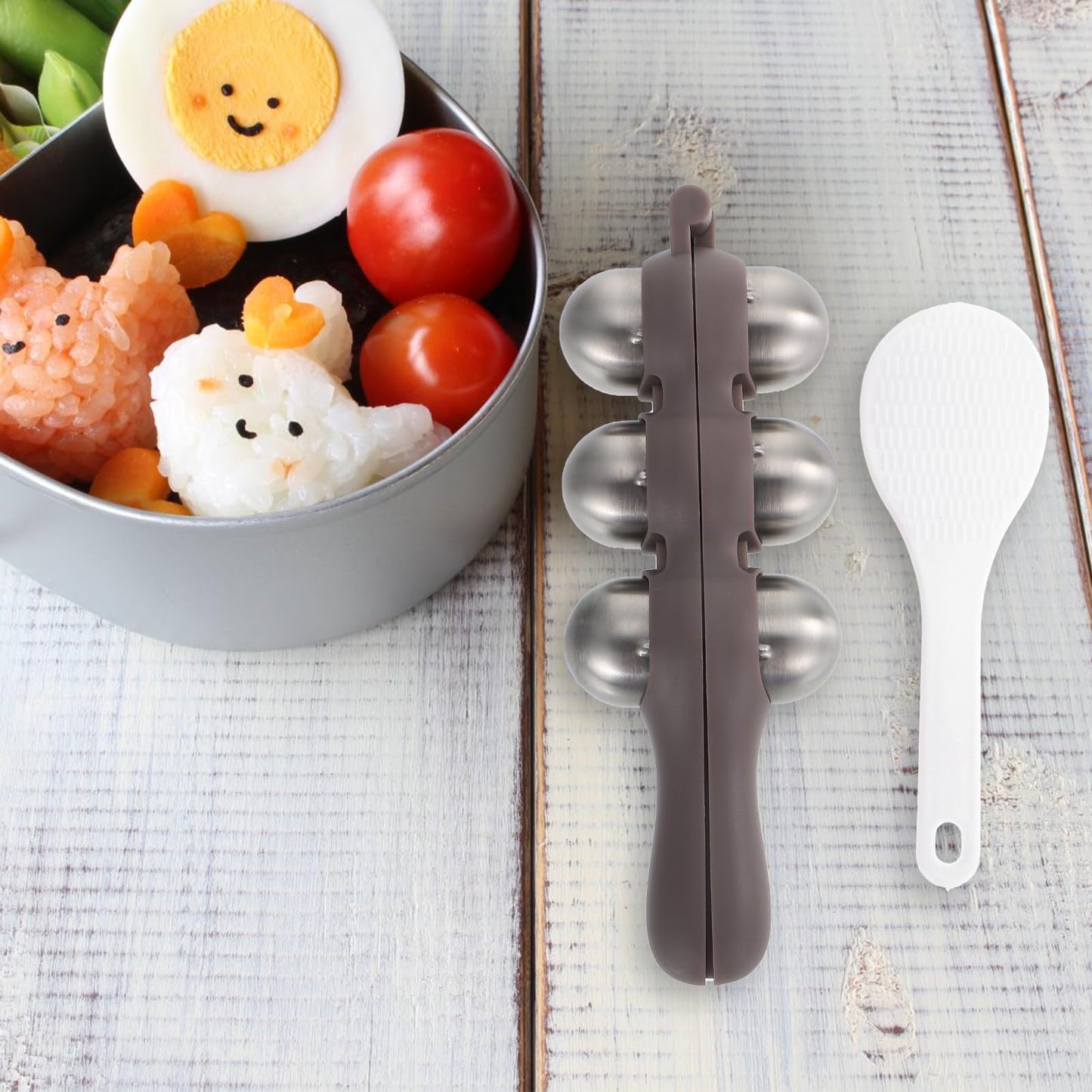 New Housewarming DIY Rice Baller Shakers Rice Ball Molds Lunch Maker Mould Sushi Maker Mould with a Mini Rice Paddle Onigiri Mold Ball Shaped Kitchen Tools Food Decor for 1 Set