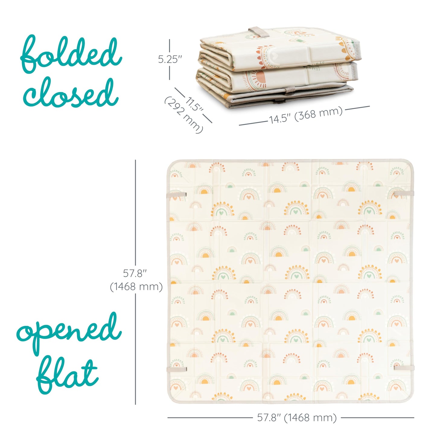 Infantino Foldable Soft Foam Play Mat, 57" Baby Mat for Floor Time, Lightweight, Easy to Store, Wipeable, Rainbows