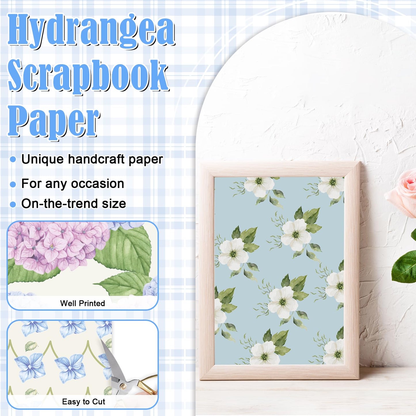 EggSun 48 Sheets Hydrangea Scrapbook Paper,Hydrangea Pattern Decorative Scrapbook Paper for Journals DIY Cards and Photo Albums,Aesthetic Craft Supplies