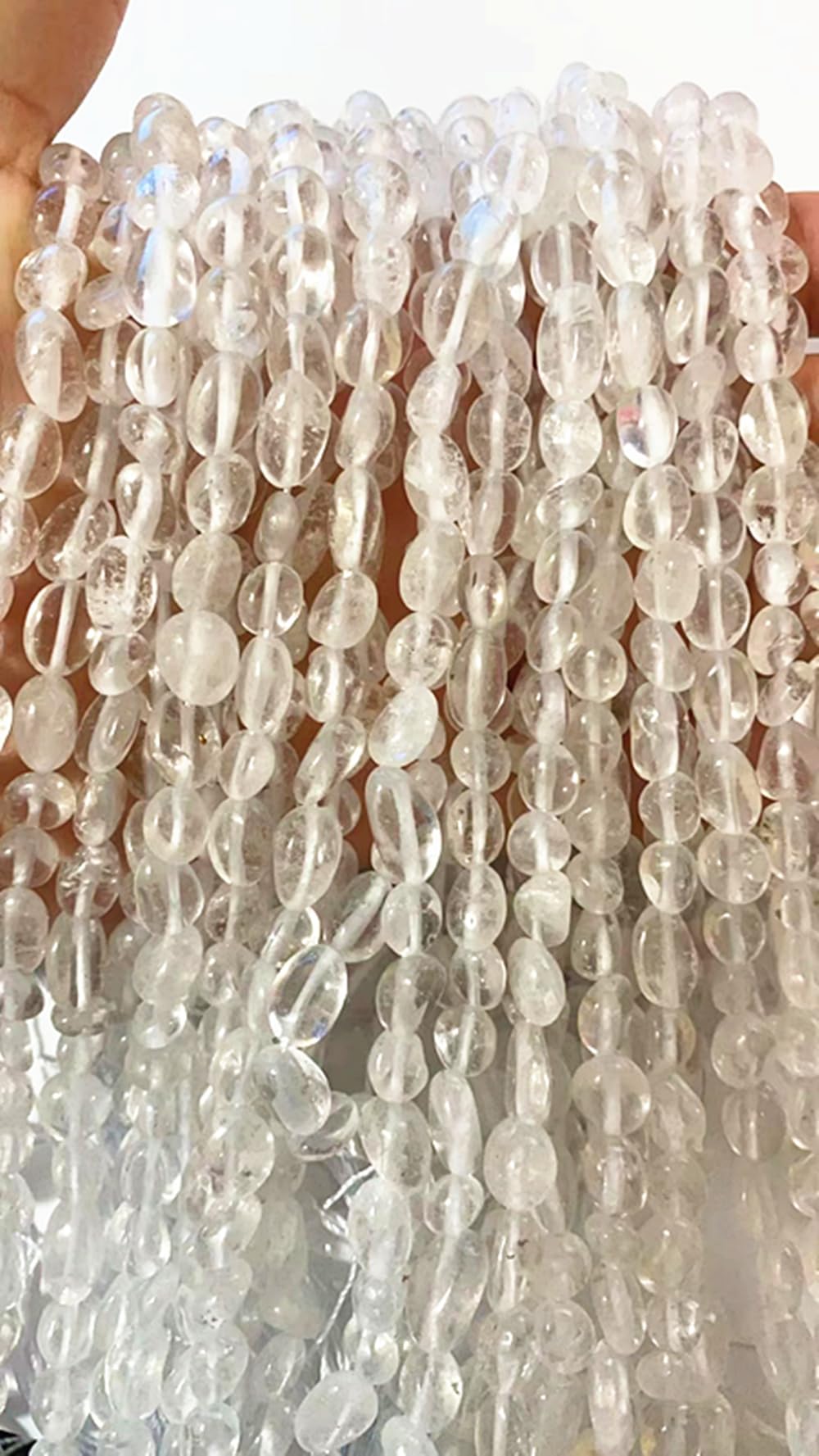 jodaying 6-8mm Natural Clear Quartz Crystal Nuggets Oval Free Tumbled Pebble Semi Precious Gemstone Loose Stone Beads Approx 15.5 inch for DIY Jewelry Making