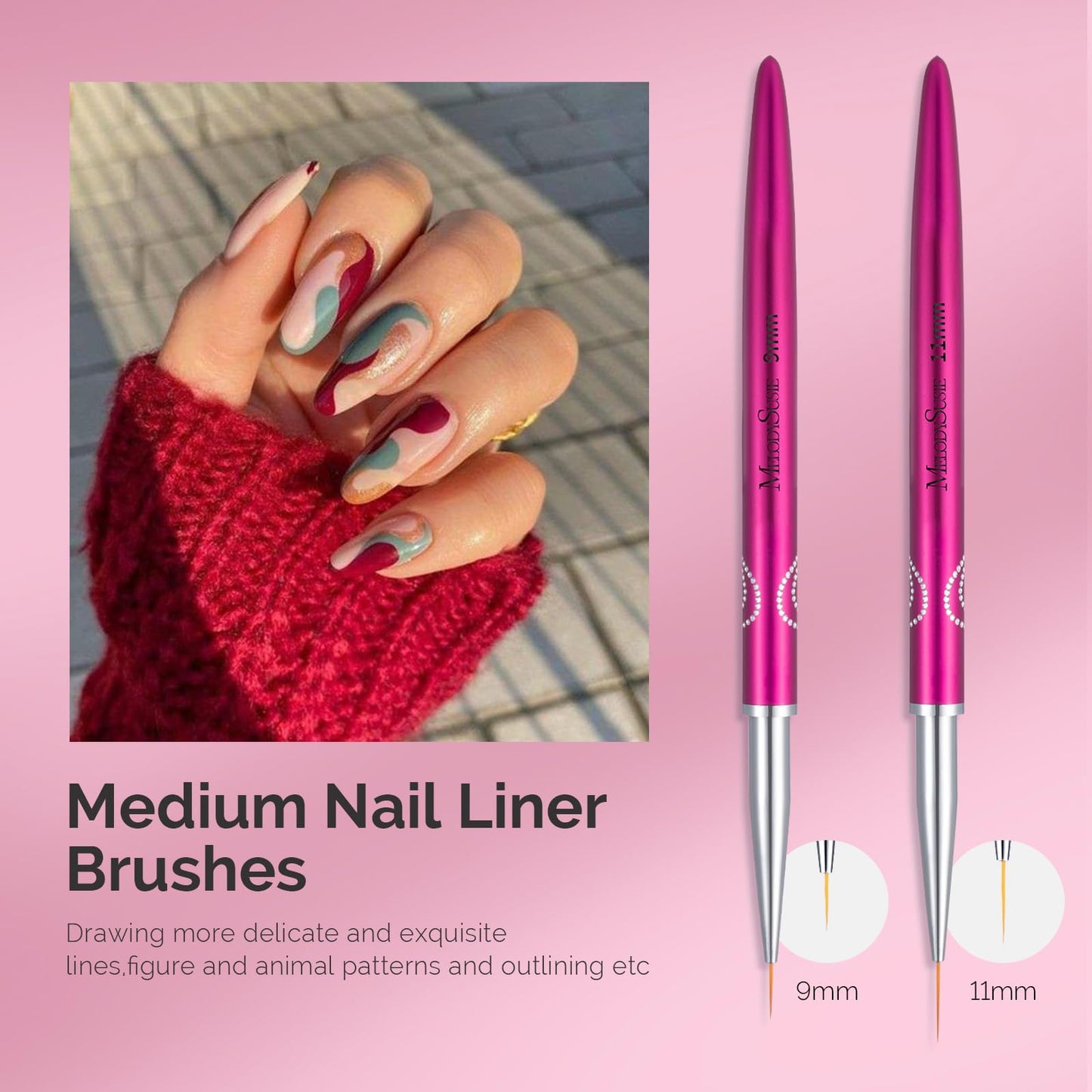 MelodySusie Nail Art Liner Brushes 5Pcs MelodySusie 3Pcs Acrylic Nail Brush Set, Size 8/10/14