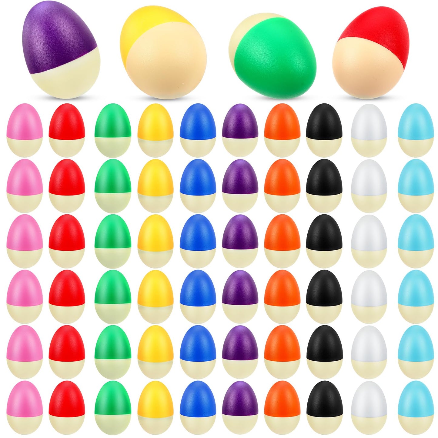 Yeshone 100 Pieces Egg Shakers Bulk Musical Instruments Percussion Maracas Egg for Kids Toys Plastic Shaker for Learning DIY Painting, Classroom Music, Rhythm(Splicing Color)
