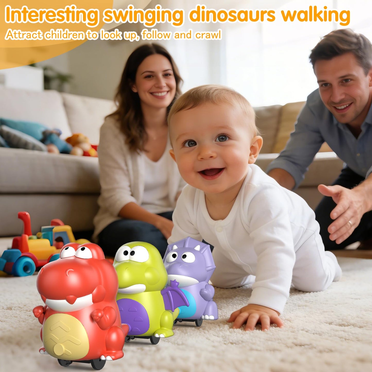 Topsolid Baby Tummy Time Dinosaur Toys 18 24 36 Months, Baby Crawling Toys, Toddler Moving Walking Dinosaurs Montessori Toys for 2 3 4 5 6 Year Old, Infant Boy Girl Birthday