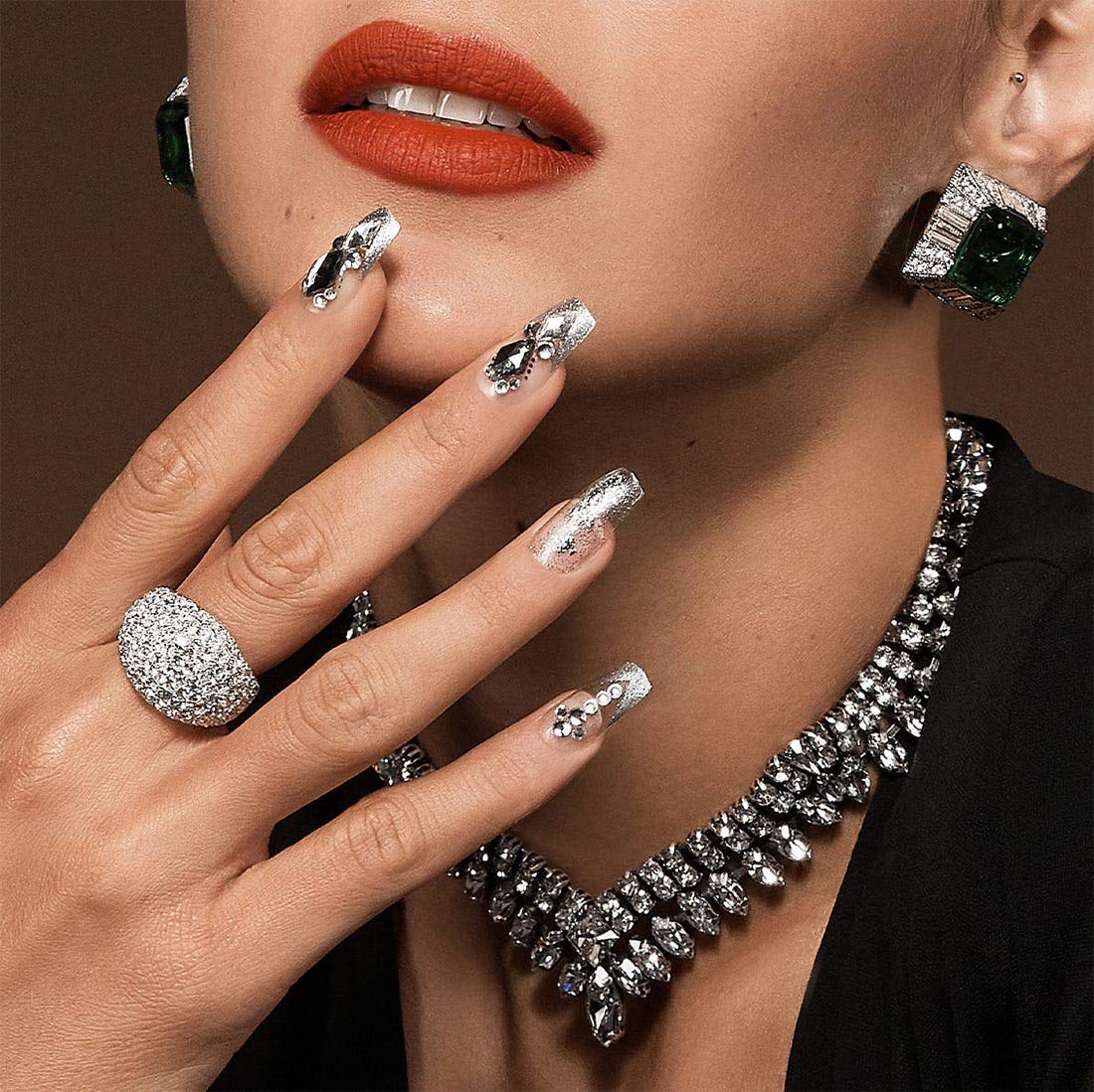 KISS Majestic Nails High-End Prestigious Manicure - Style 'Sparkle', 30 Reusable Nails, Pink Gel Nail Glue NET WT 2 g (0.07 oz.), 48 Adhesive Tabs, Mini File, 2 Manicure Sticks, 2 Prep Pads