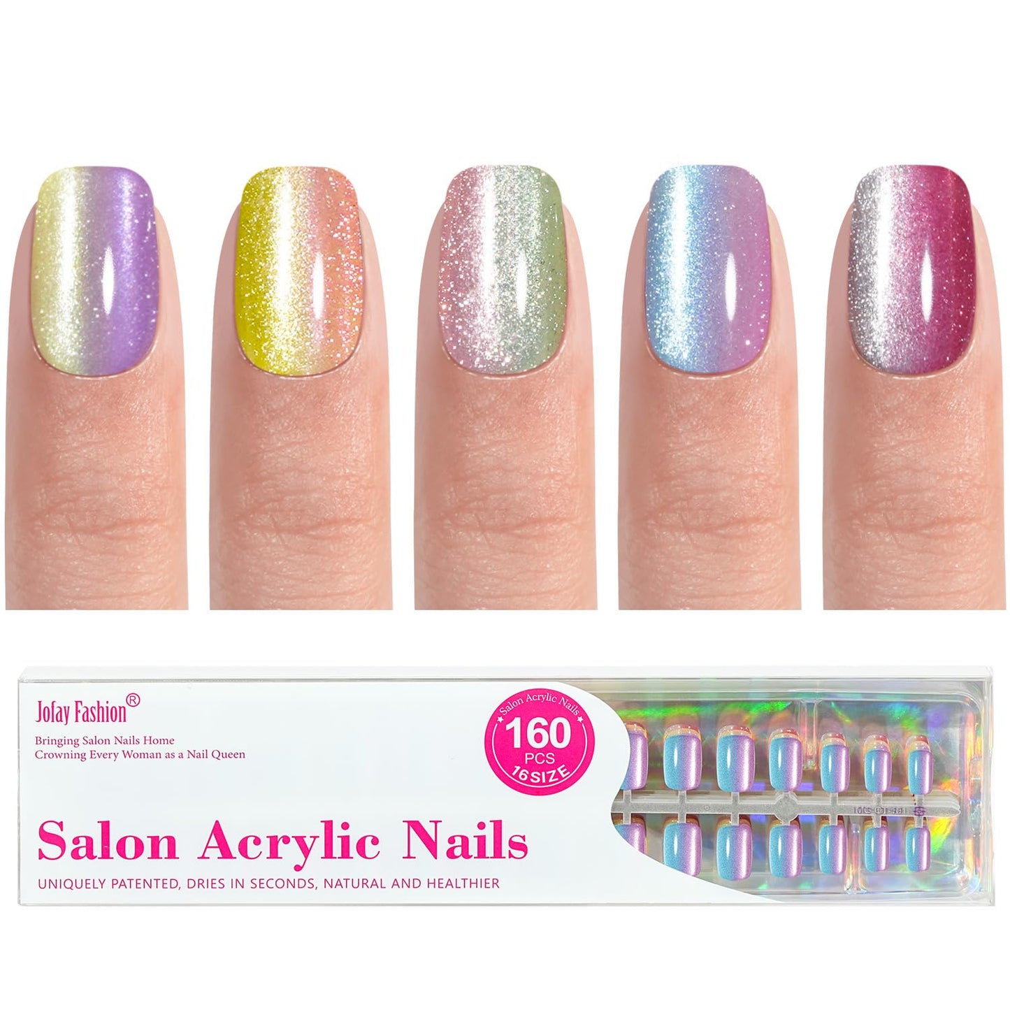 Press on Nails Short - 5 Styles Unique Two-color Ombre Square Cat Eye Press on Nails, Bt Art Box Press On Nails, Soft Gel x Coat Nails False Nails in 16 Sizes - 160 PCS Stick On Nails Kit