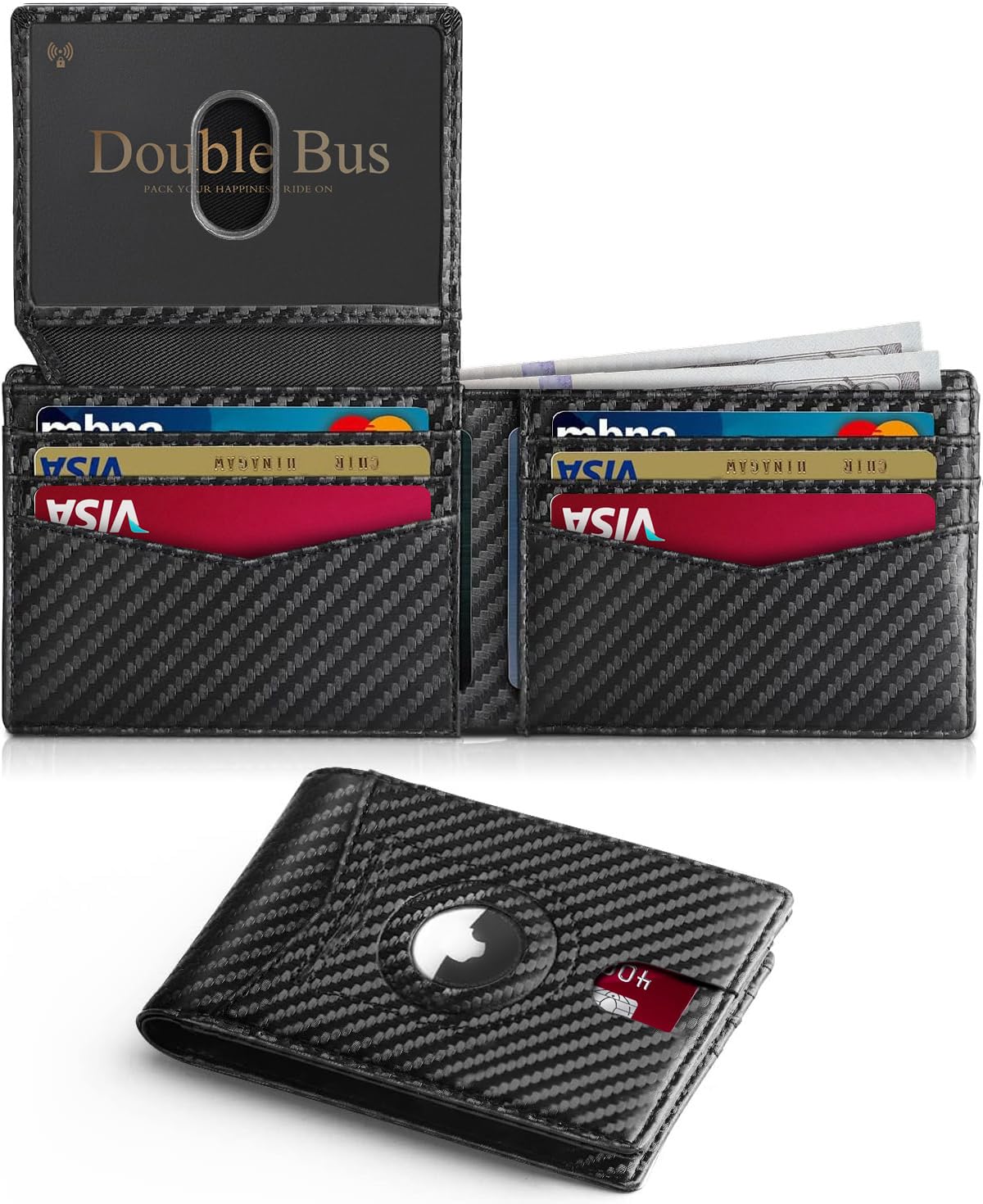 Wallet for Men Slim RFID Blocking Bifold Carbon Fiber,Minimalist Small Compact Front Pocket Credit Card Holder,Thin Mens Leather Wallets Smart Security With 2 ID Windows 1 Cash,Birthday Gifts for Men