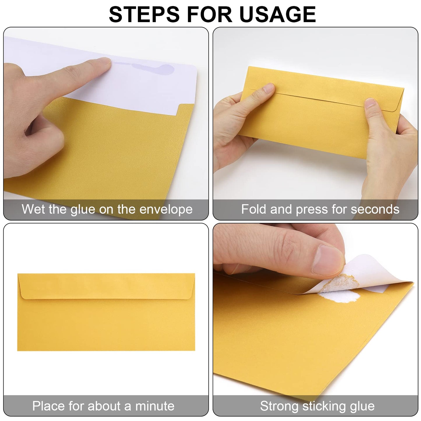 100 Pack Gold Metallic #10 Business Envelopes 4-1/8 x 9-1/2 in Square Flap Mailing Envelopes for Office, Business Letterhead, Invoices, Personal Mailing, Letters, Unique Invitations & Announcements