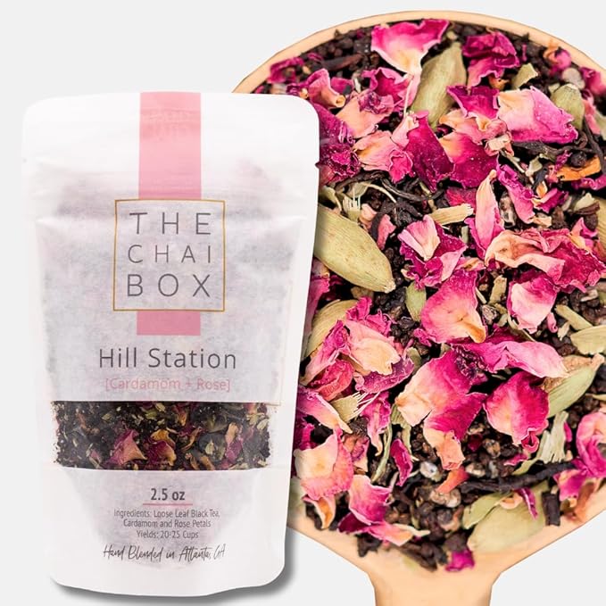The Chai Box - Premium Rose Chai Tea - Makes 25 Servings - Loose Leaf Black Tea w/Rose Petals & Cardamom - Featured in Oprah's Favorite Things - Made in Small Batches w/Single-Origin Spices - 2.5oz