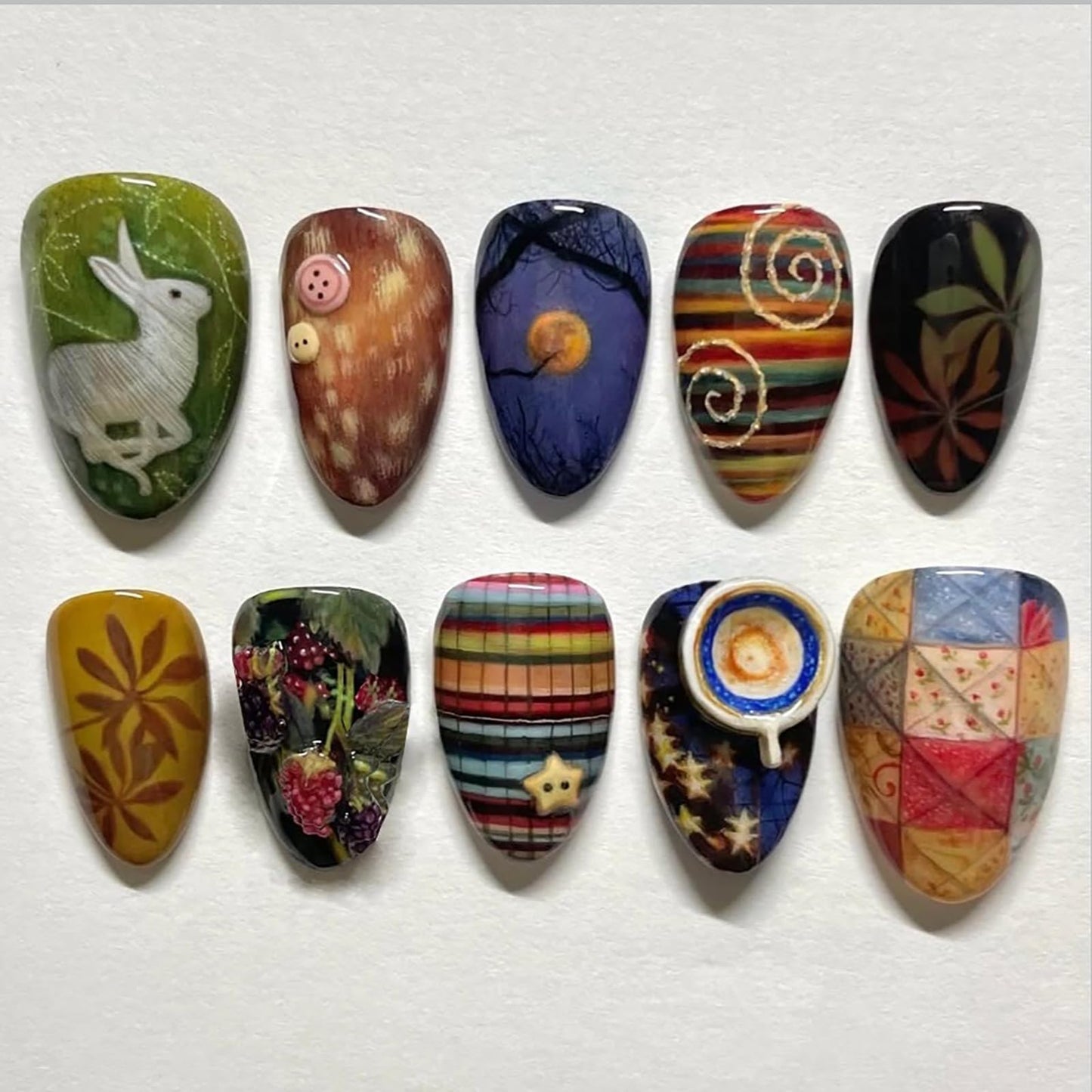 Press on Nails Medium Almond SWEKKE Fake Nails Cute False Nails with Bunny Stars Moon Plaid Stripes Designs Glossy Glue on Nail Full Cover Acrylic Nails for Women Girls 24Pcs