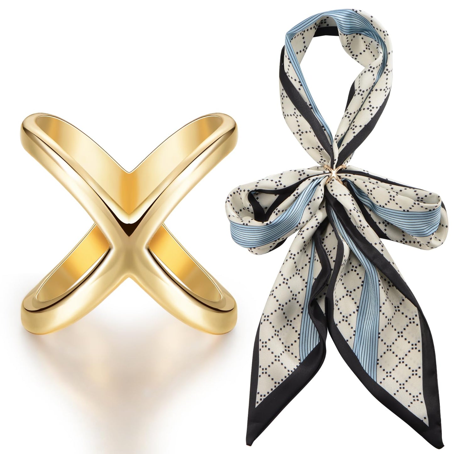 SYWDUDUCLT Scarf Ring，Scarf Clip for Women's Shawl, Silk Neckerchief, Tshirt, Small Size,Gold/Sivler, S/2Pcs