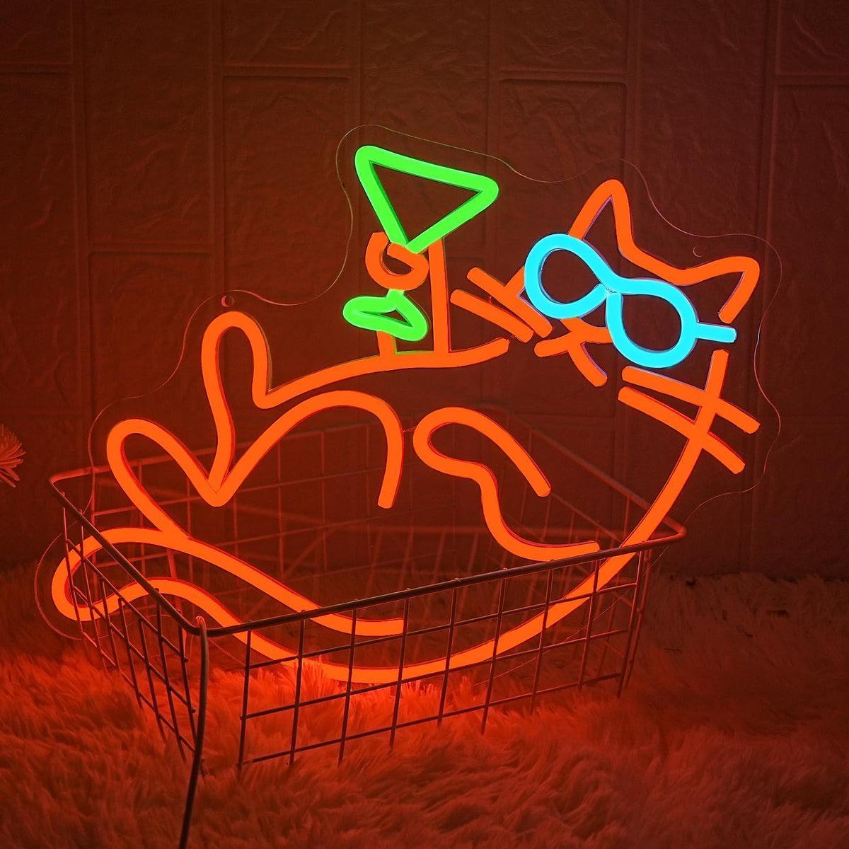 Cat Martini Neon Sign for Wall Decor Bar Neon Light Red Cat with Glasses Drink Beer LED Sign Dimmiable LED Neon Light Sign for Bar Kidsroom Business Bedroom Game Room