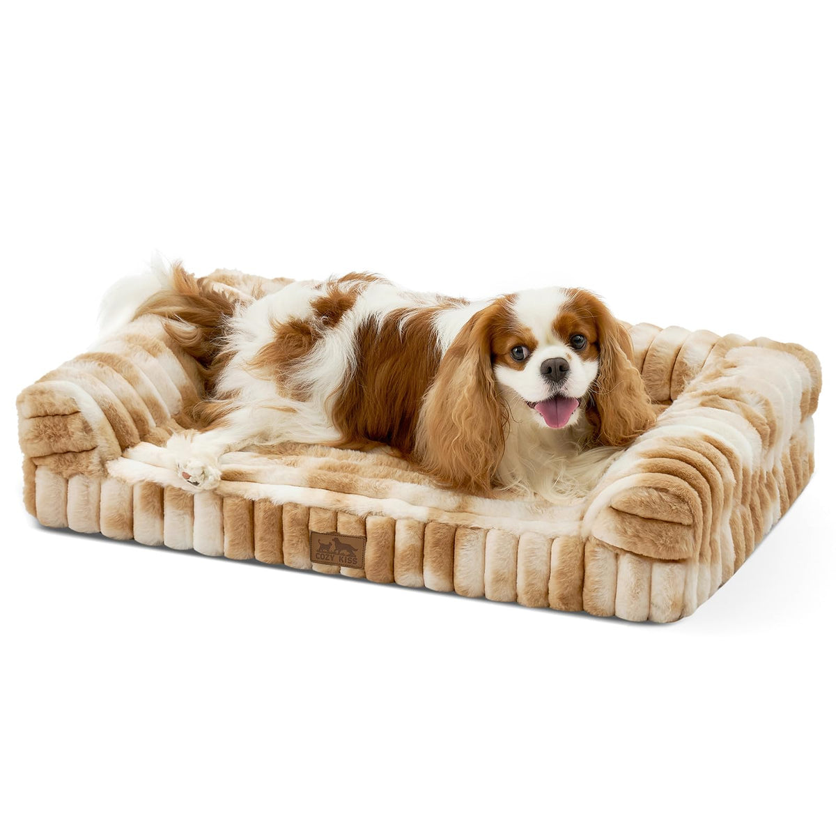 COZY KISS Faux Rabbit Fur Dog Bed, Extra Large, Tie-Dye Brown