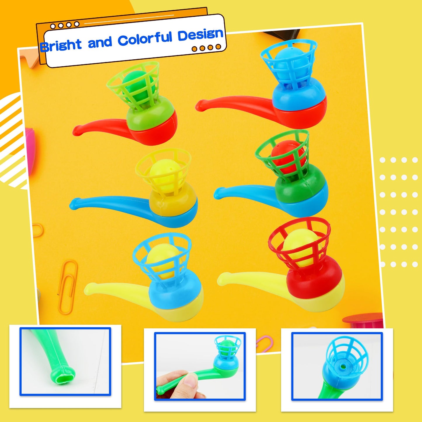 Octaday 40 Pcs Floating Blow Pipe Balls Random Color Ball Blowing Toy Balance Blowing Toys for Kids Party Supplies