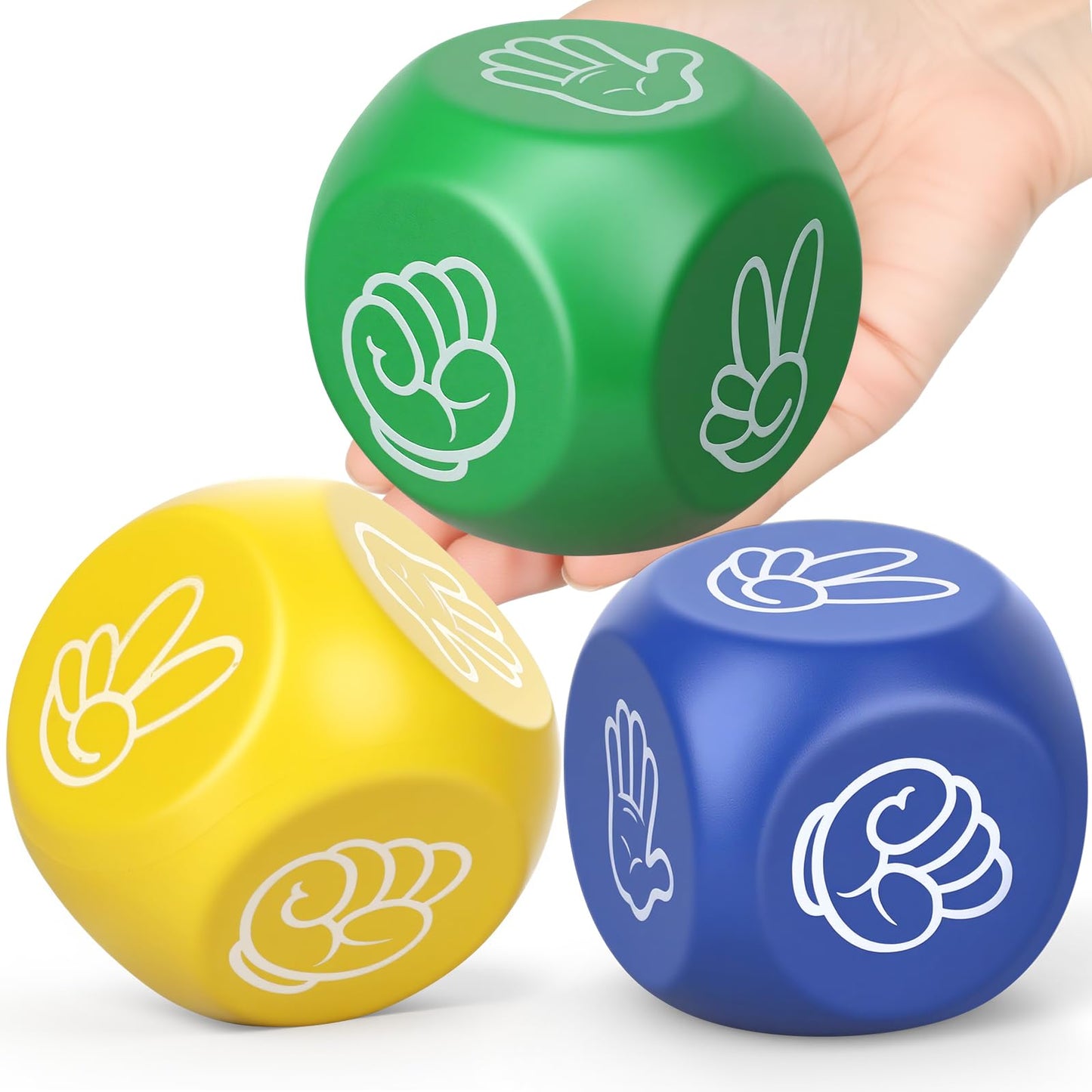 Cybemaga 3 Pcs Foam Squeeze Dice Cube for Kids Adults, Portable Soft Slow PU Dice with 6 Sided for Finger-guessing Game, Perfect Prize Gift for Birthday Christmas Party