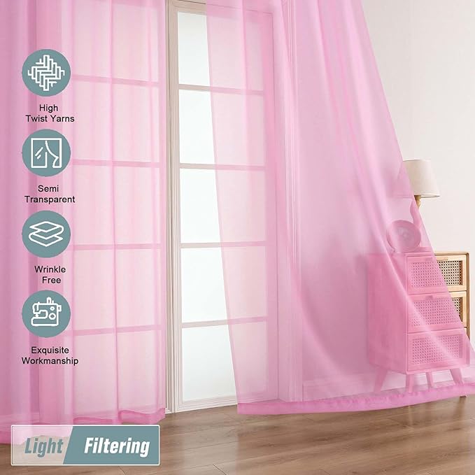 Light Pink Sheer Curtains 63 Inch Length 2 Panels, Voile Sheer Curtain for Living Room, Breathable Light Filtering Window Treatments, Soft Fabric Dual Rod Pocket Drapes, 2x42Wx63L Inches