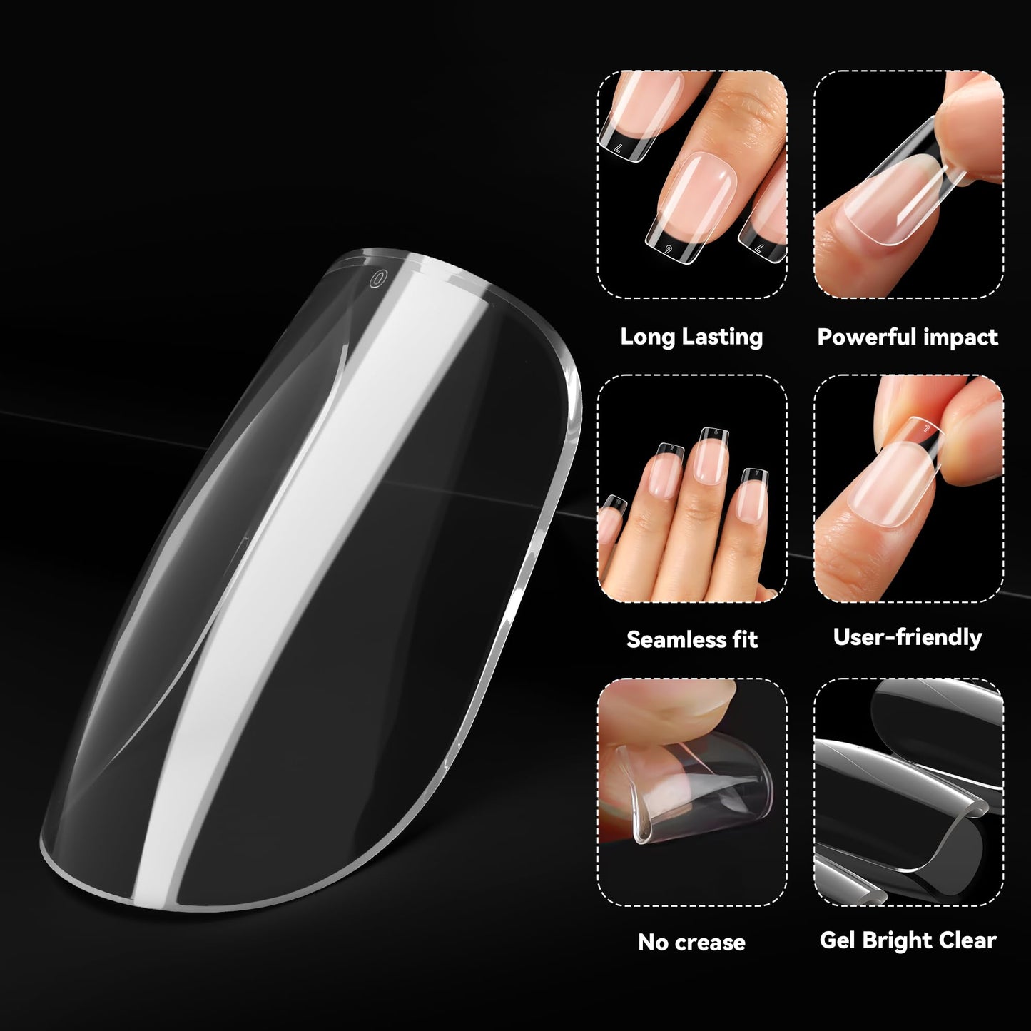 UNA GELLA Short Square Nail Tips 504pcs Square Gel Nail Tips 12 Sizes Full Cover Clear Press On Nails Fake Nails Extension for Home DIY Salon