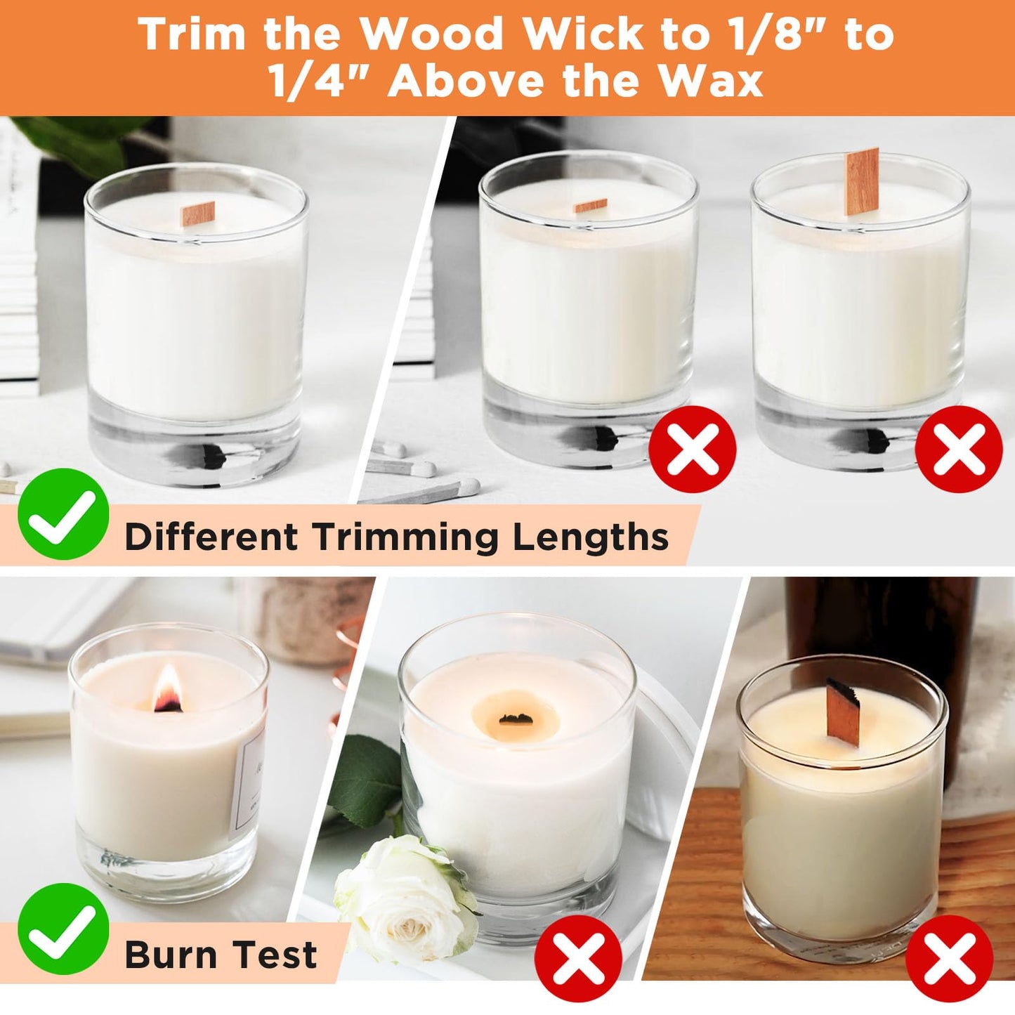 CollectHall 100 Pcs Thickened Wood Wicks, Wood Wicks for Candles Making with Wick Trimmer, Candle Wicks 5.1×0.5×0.04 Inches for DIY Candle-Making, Long Lasting Flame, Easy to Burn (50 Sets)