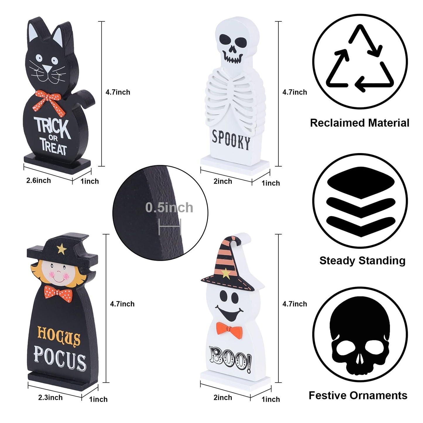 Halloween Decorations Indoor, DECSPAS 4 PCS Wood Blocks Halloween Table Decor, Ghost Black Cat Skull Witch Gothic Tabletop Ornaments, Hocus Pocus Decorations for Home, Tiered Tray, Shelf, Mantel