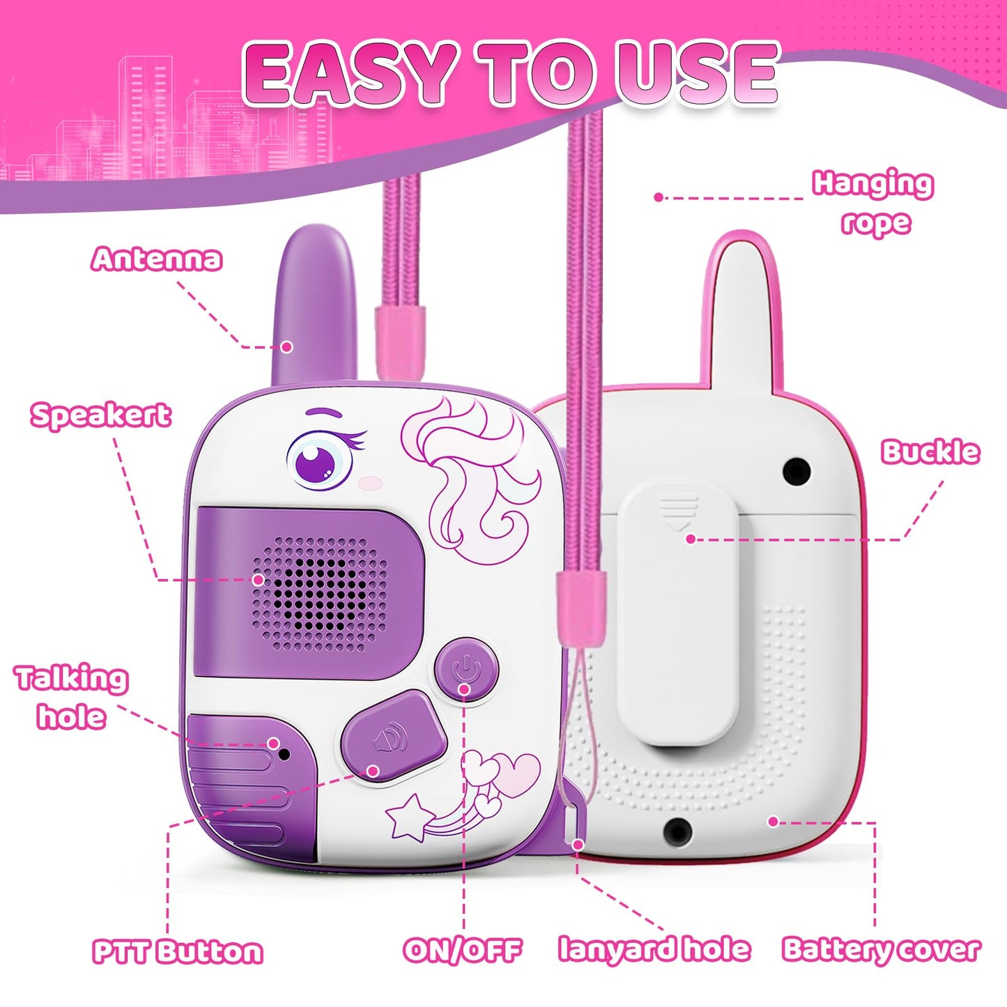 Walkie Talkies for Kids Ages 3-9 - 2 Pack Outdoor Adventure Toys with 1000ft Range,Unicorn Toys Birthday Gifts for 4 5 6 7 8 Year Old Girls Easter Gifts