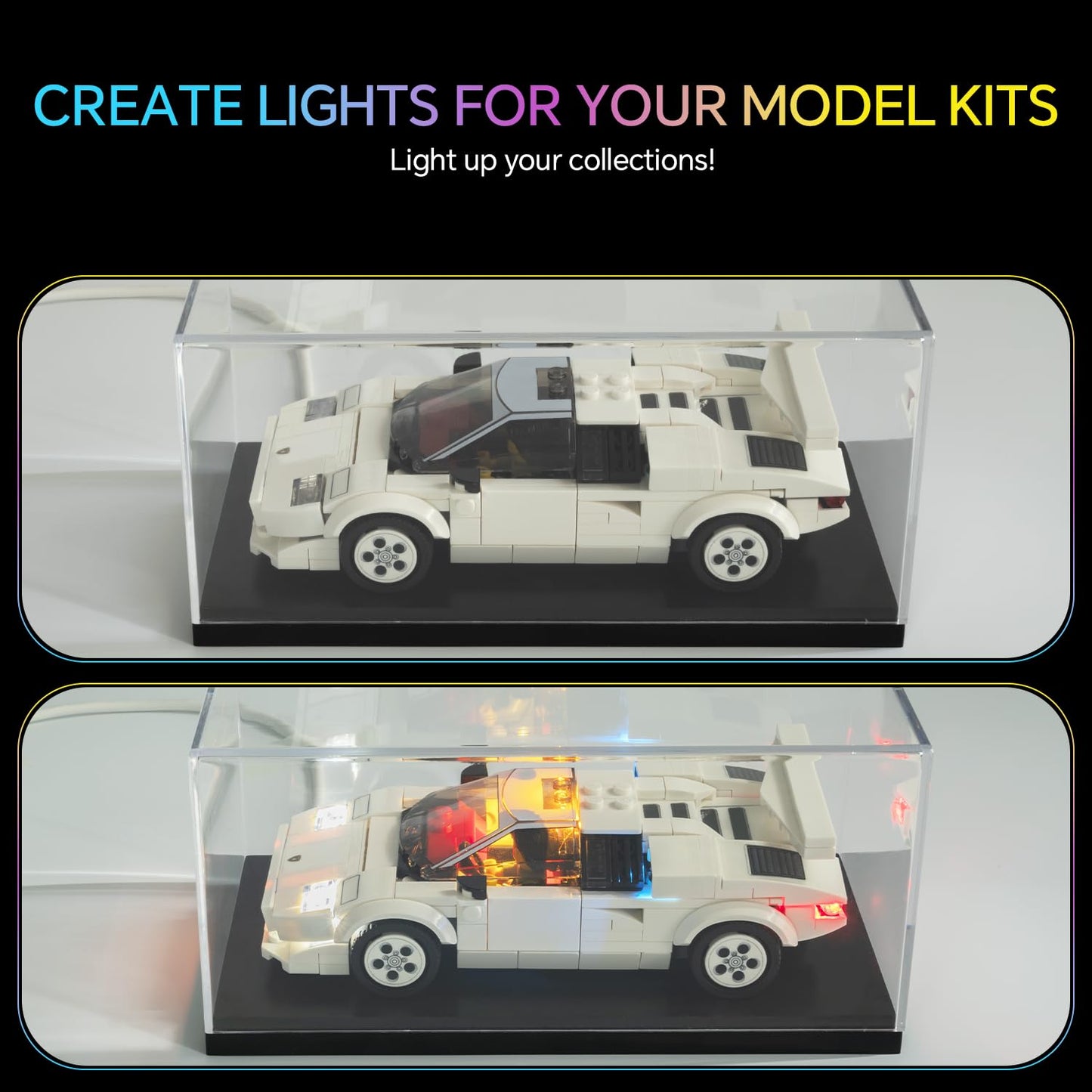 LBASE Wireless LED Light Kit for Lego Speed Champions - Car Building Blocks Lighting Set with Transparent Display Box, 1 Set + 15pcs of Random Lights (Model Not Included)