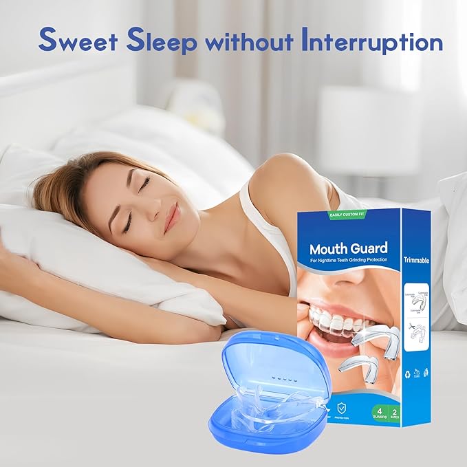 Mouth Guard for Grinding Teeth at Night, Night Guards for Teeth Grinding, Mouth Guard for Sleeping, Pack of 4 Mouth Guards for Clenching Teeth at Night – Includes 2 Sizes & 1 Travel Case