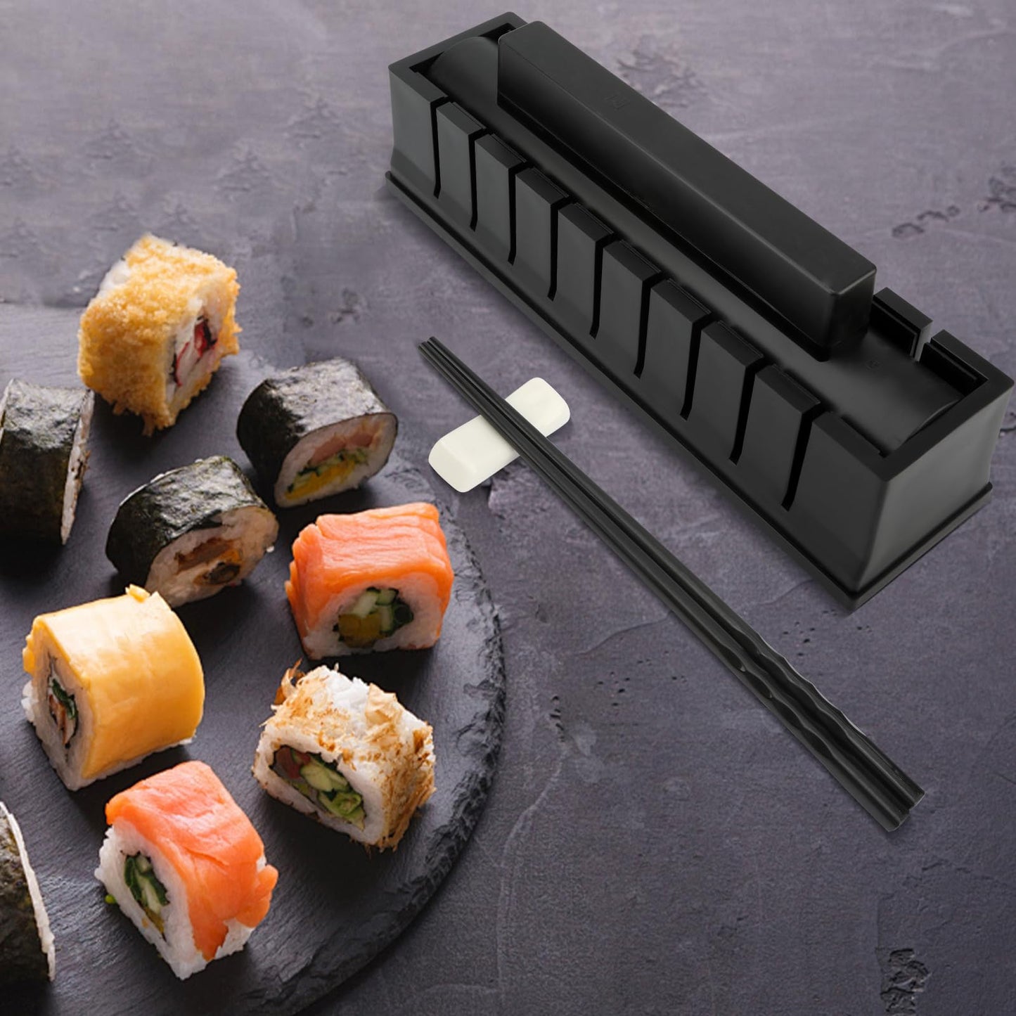 Sushi Making Kit, Sushi Maker 4-in-1 Rice Ball Mold Shapes with Press Mold, Chopsticks, Ceramic Dishes, Spoon