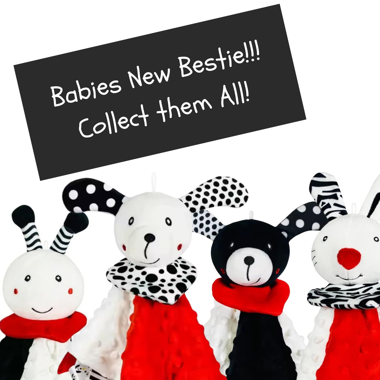 High Contrast Baby Security Blanket-Soft Sensory Lovey for Babies-Red, Black and White Blankie Comfort Toy (Spot the Pup)