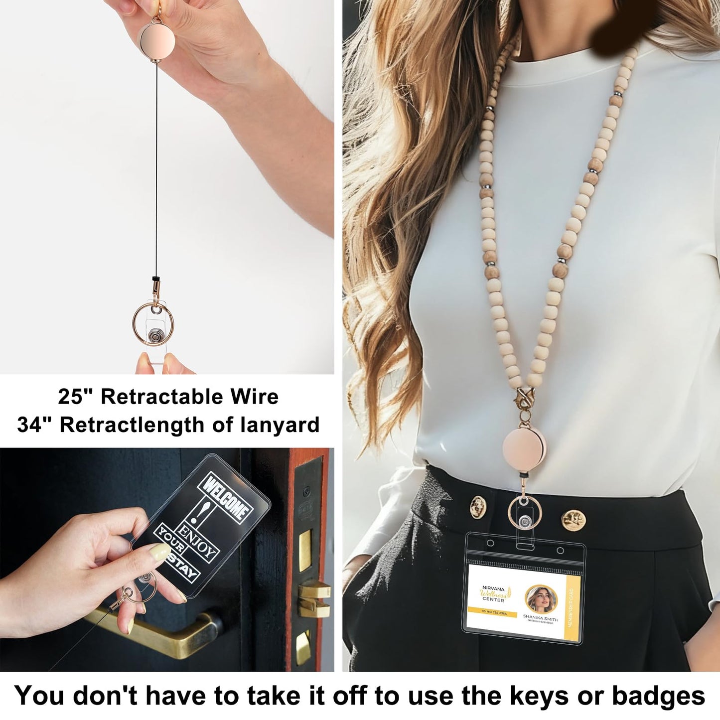 Retractable Lanyard for Badges & Keys, No Need to Take Off Badge Holder, Adjustable ID Card Holder with Breakaway Clasp for Teachers, Nurses, Office, Event Staff (Cute Designs)