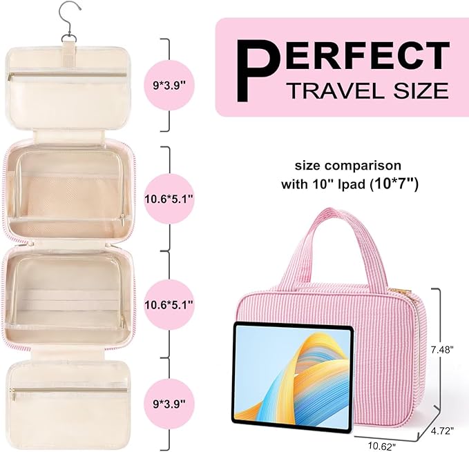 TOPEAST Travel Toiletry Bag for Women - Hanging Toiletry Bag Makeup Bag, Portable Toiletries Cosmetic Bag, Airplane Travel Essentials - Letter I, Purple