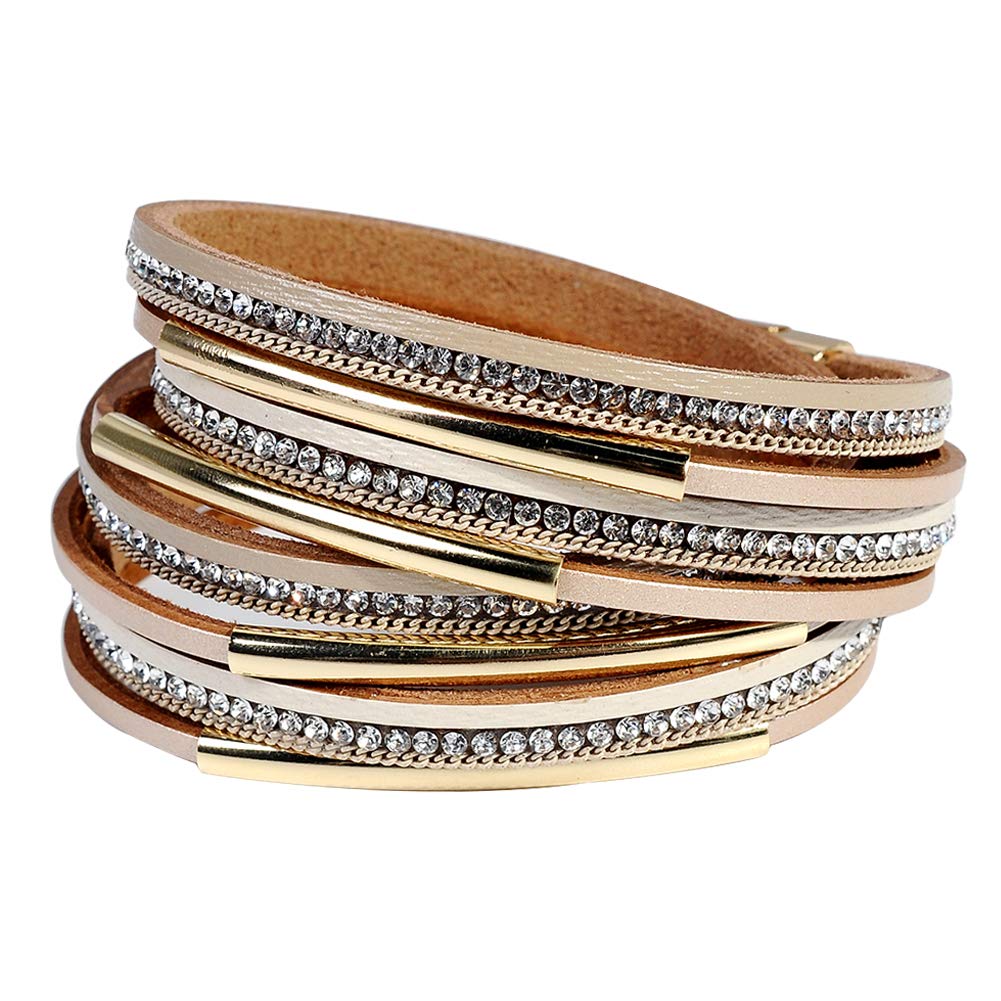 Artilady Leather Bracelets for Women-Boho Wrap Bangle Multi-Strand Stacking Bracelets With Magnetic Clasp Jewelry for Women Trendy