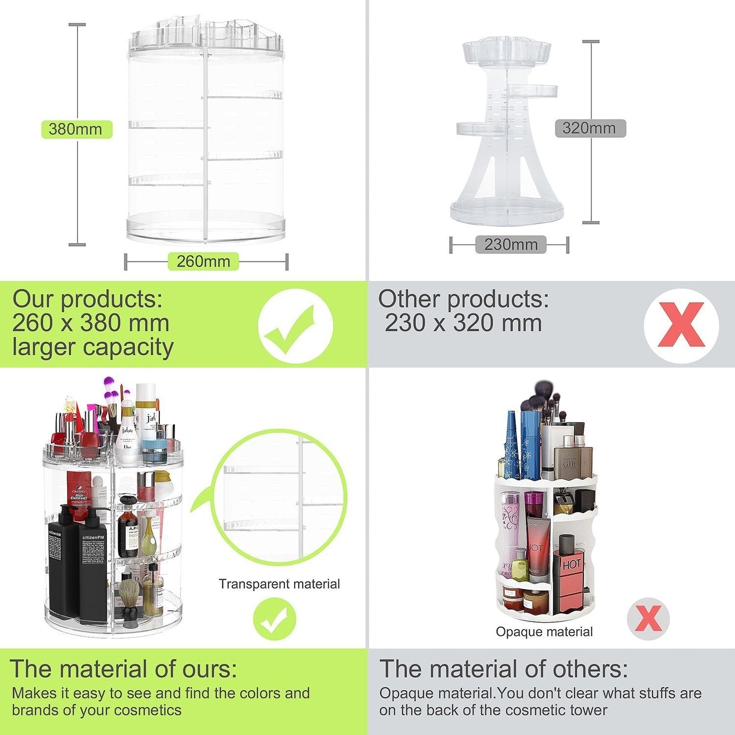 Boxalls Makeup Organizer Rotating, 8-Layer Large Capacity Cosmetics Organizer, 360 Adjustable Skincare Spinning Stand, Clear Makeup Carousel for Vanity, Countertop -Plus Size