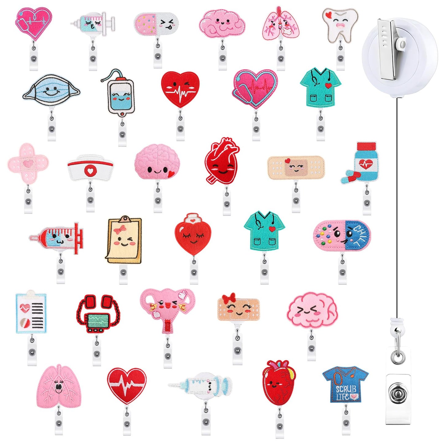 32 Pcs Nurse Badge Reel Retractable Felt Funny Nursing Badge Holder Medical Name ID Clips for Nurse Student National Nurses Week Holiday Office Gift (Alligator Clip)