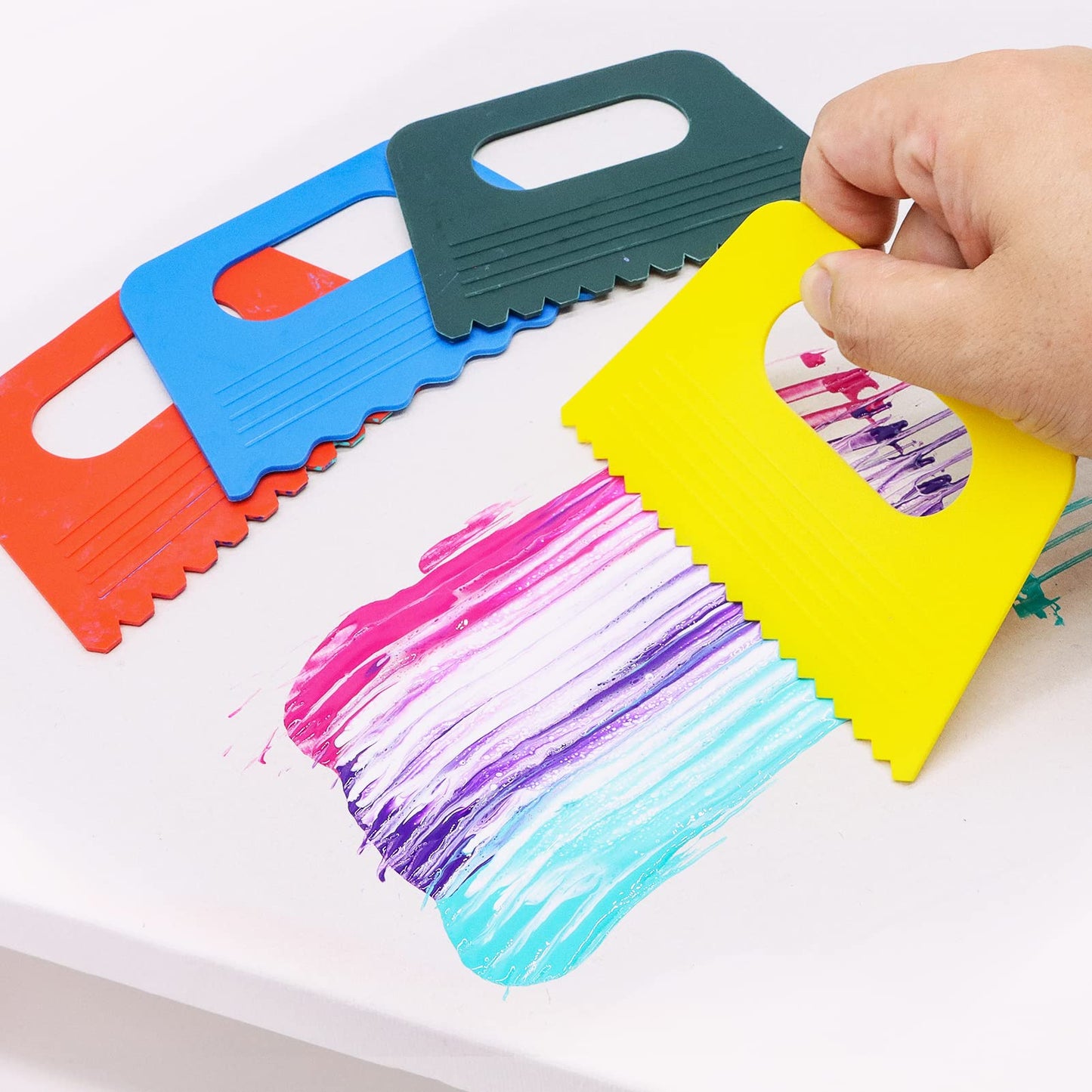 Angela&Alex 11” Rotate Turnable Sculpting Wheel with Acrylic Pouring Strainers Scraper Cone Painter Support Stands Gloves Painting Tools Unique Pattern Train Art Supplies