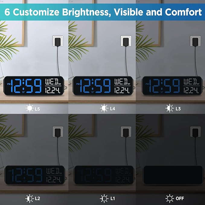 Peakeep Large Display Digital Alarm Clock for Bedroom with Date Day of Week