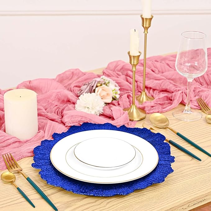 Pesonlook 100Pcs Royal Blue Charger Plates Round 13inch, Reef Plate Chargers for Dinner, Bulk Plastic Floral Table Charger Plates for Dinner Wedding Party Event Table Setting Decoration(Royal Blue)