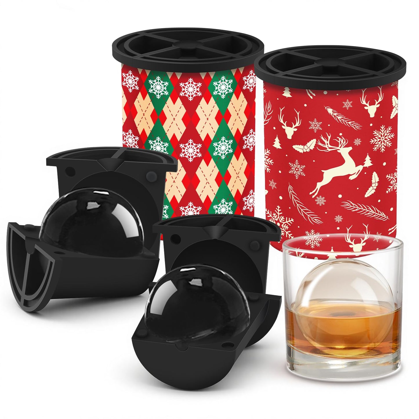 Christmas Clear Ice Cube Maker, 2.5" Stainless Steel Crystal Clear Ice Ball Maker, Ice Molds for Whiskey/Old Fashioned Cocktail/Bourbon, Whiskey Bourbon Gifts for Men, Dad, Husband (Bundle B(2 Pack)