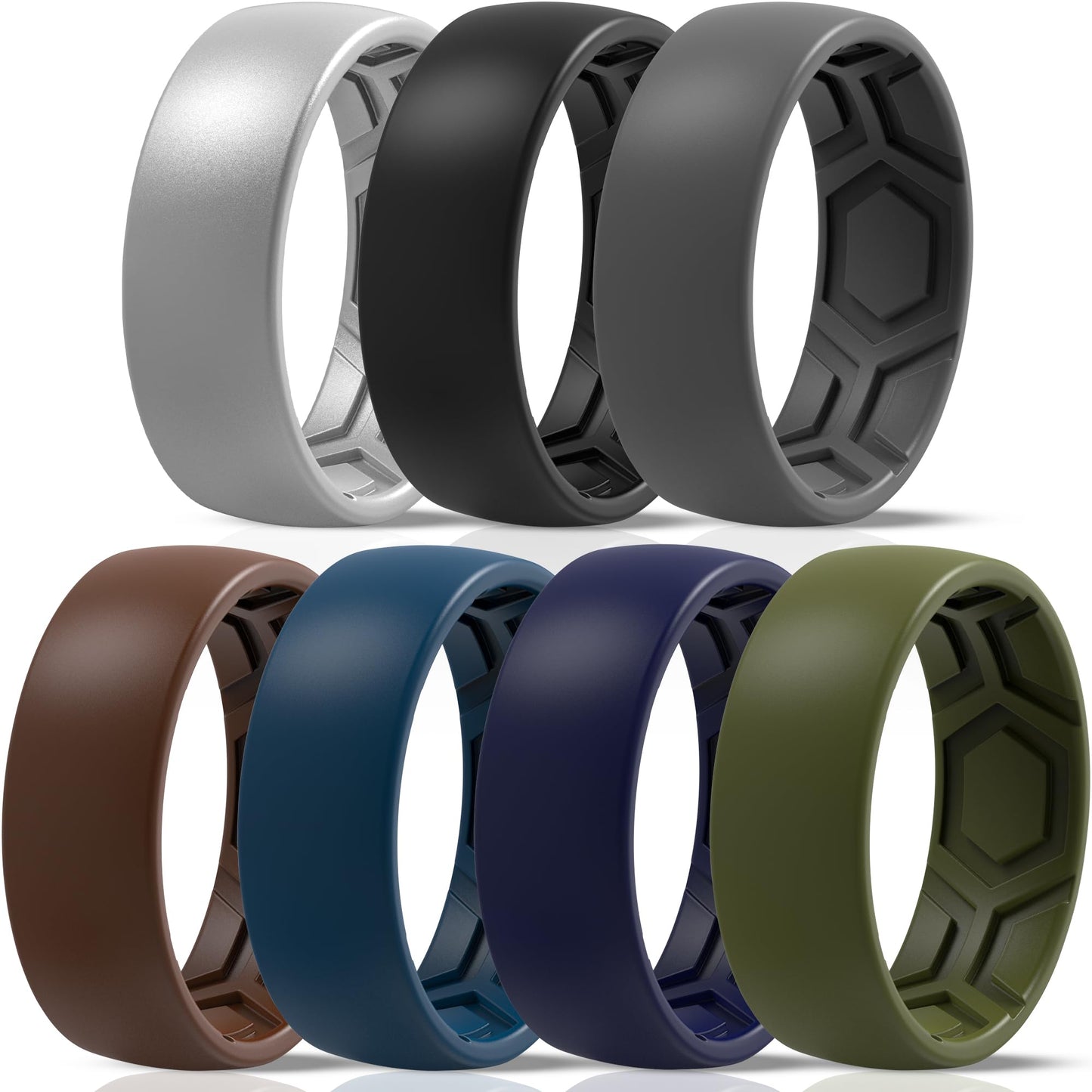 ThunderFit Men's Patterned Silicone Rings, 8mm Wide 2.2mm Thick Rubber Bands,Variety Multipack 1,4,7