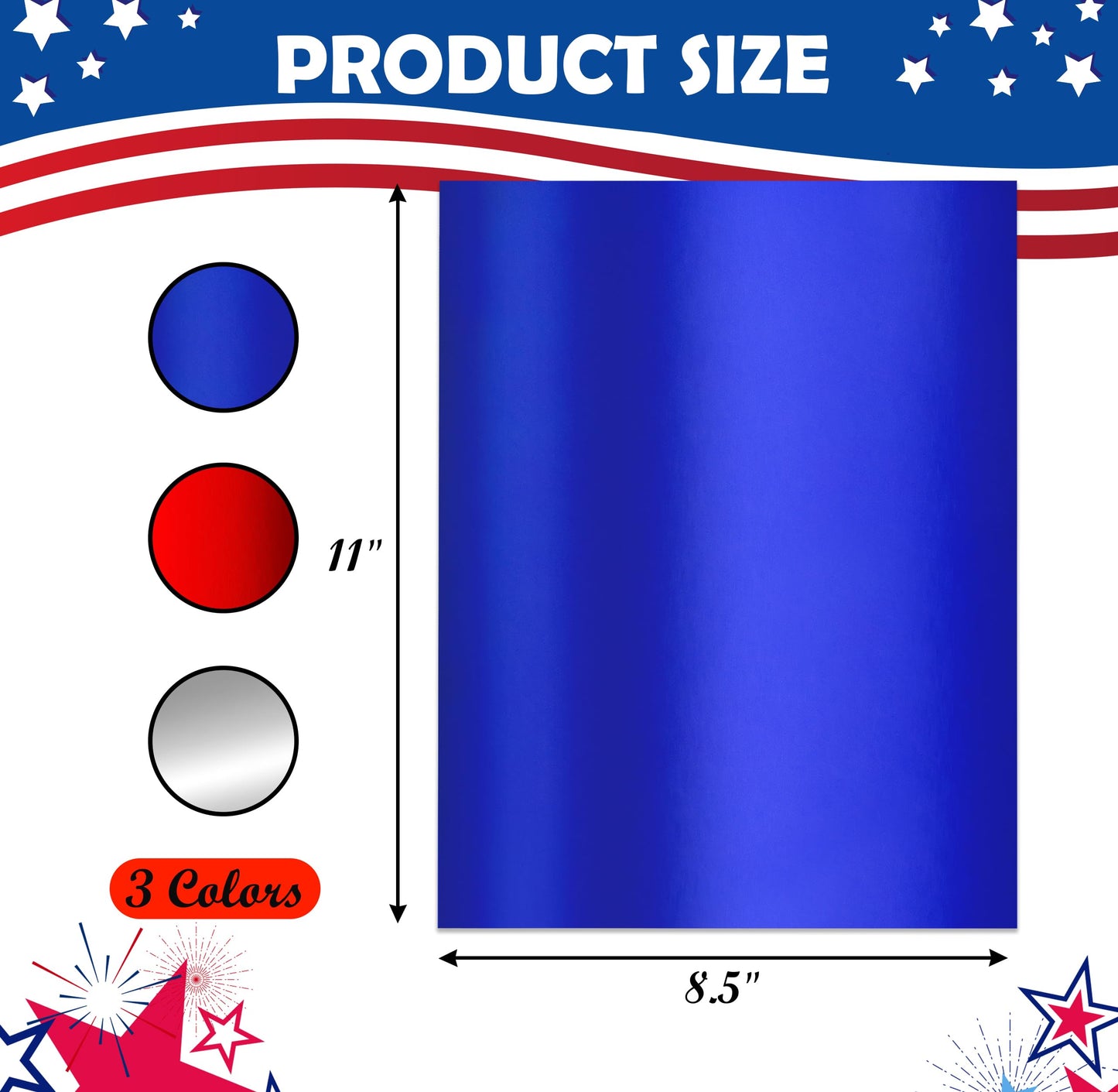Metallic Patriotic Paper Cardstock Sheets 36 Pcs Blue Red Silver Foil Boards for 4th Of July Independence Day Flowers Scrapbook Crafts Invitations 8.5" x 11"