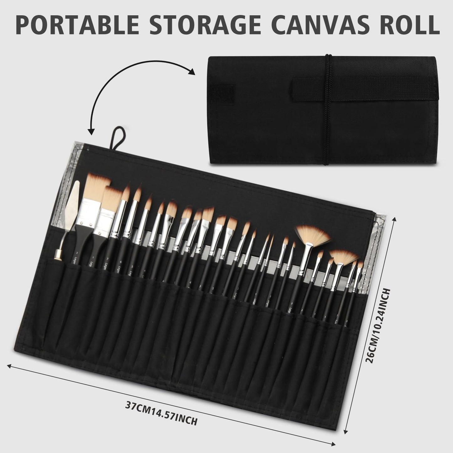 Legentura 25 PCS Paint Brush Set for Acrylic, Oil & Watercolor, Artist Brush Kit with Flat, Filbert, Fan, Round, Liner, Dagger & Angle Brushes, Synthetic Bristles, Roll-Up Case