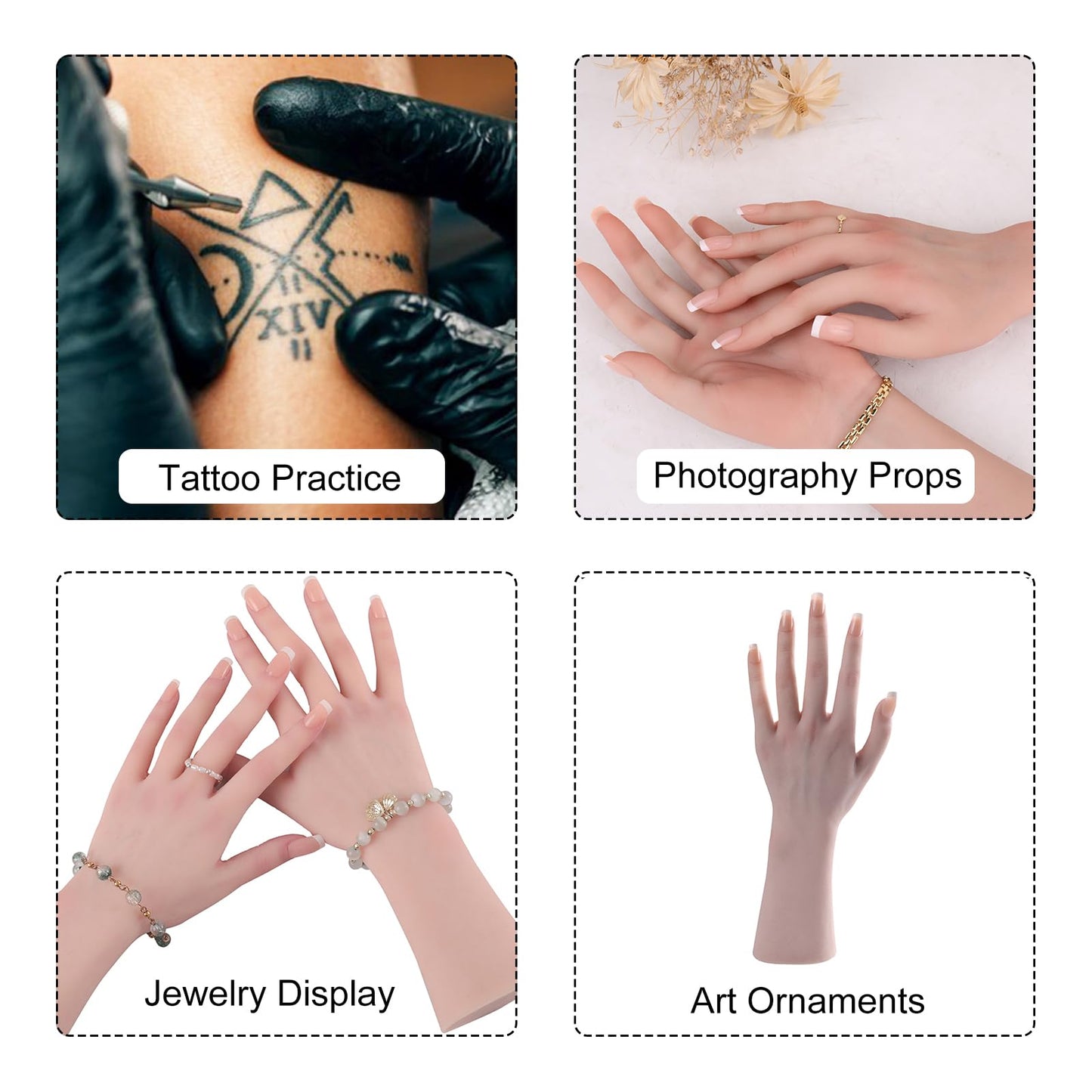 MOTLEYBEAN Realistic Silicone Female Hand Life Size Female Model Hand for Showing Jewelry Pranksters Halloween Props Photography Props (Nude,Right Hand-Without Skeleton)