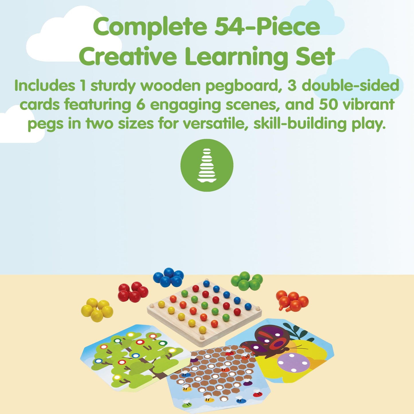 PlanToys® Creative Peg Board Wooden Toy for Kids Ages 3+ | Montessori Educational Game for Imagination, Fine Motor Skills & Coordination | Eco-Friendly Learning Set