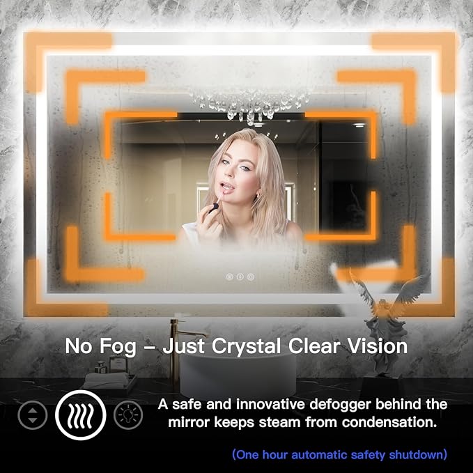 ISKM 40'' x 30'' LED Mirror for Bathroom Lighted Vanity Mirror for Wall Front Lights + Backlit LED Bathroom Mirror Anti-Fog Tempered Glass ETL Listed