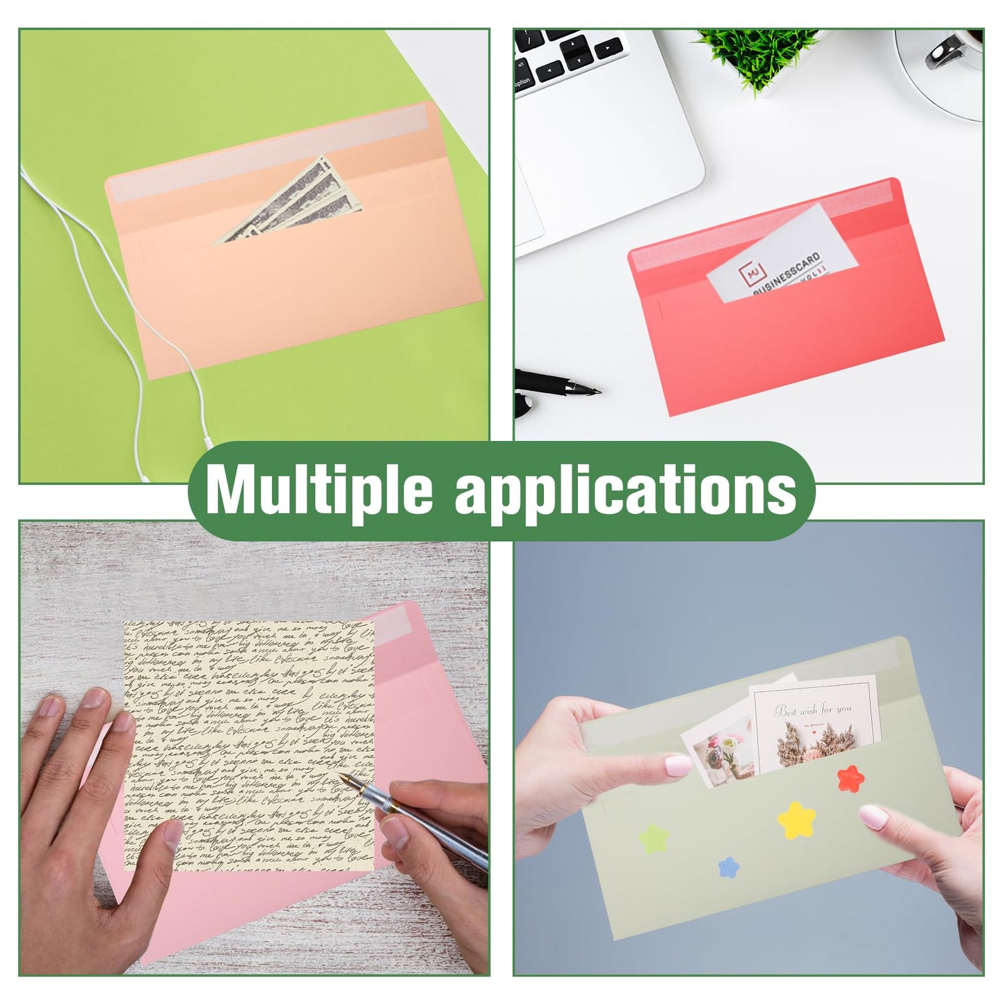 200 PCS Colorful Envelopes, #10 Business Mailing Envelopes Self Seal Square Flap for Letter, Invitations, Office, Size 4 1/8 X 9 ½ Inch