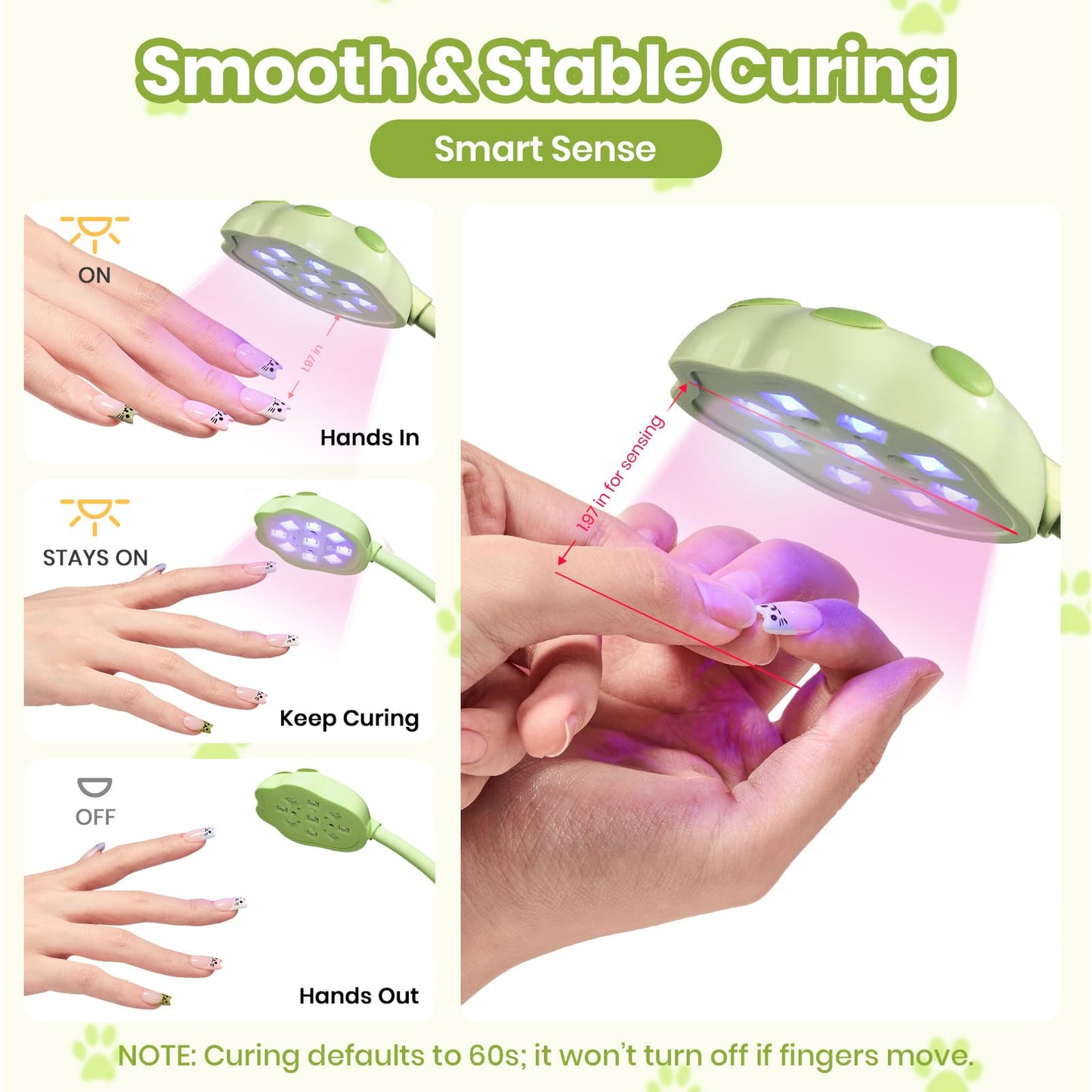 Beetles Gooseneck UV Nail Lamp - Meowgic LemonMeow Mini LED Nail Light with 3 Timer and Countdown Display Flash Cure Lamp for Gel Polish Nails Glue Builder Gel Smart Sensor Cordless Nails Dryer