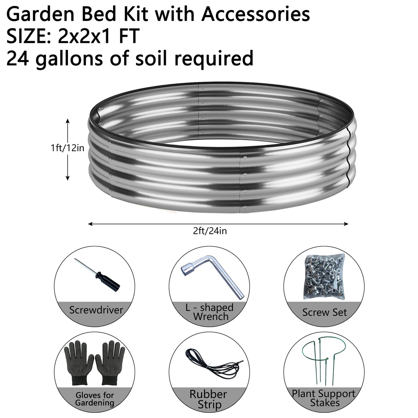 ZFHgarden Fire Ring Pit Round Galvanized Fire Ring for Outside Fire Pit Garden Bed Kit，Height 12 Inch, 2x2x1ft Round Galvanized Steel Fire Pit