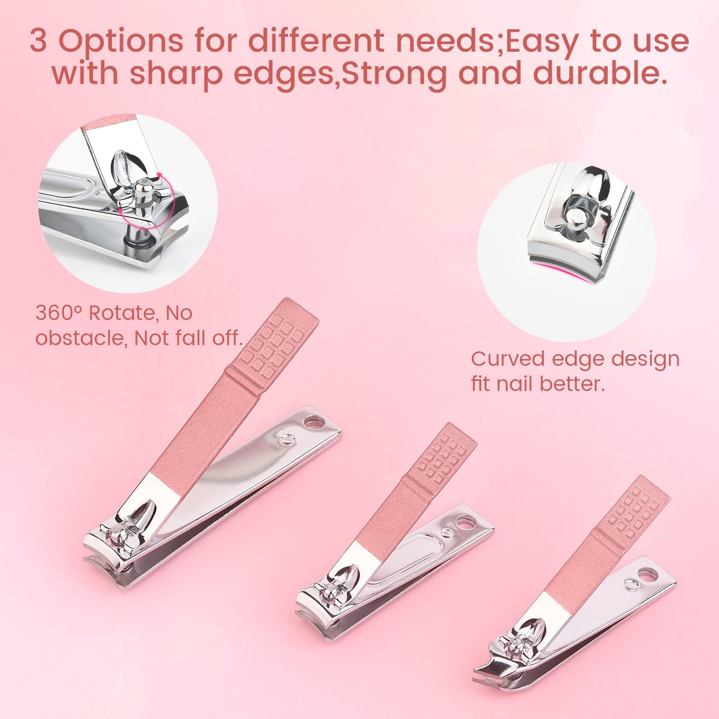 KADS Manicure Set 18 in 1 Professional Pedicure Set Nail scissors Grooming Clipper Kit with Leather Travel Case Pink