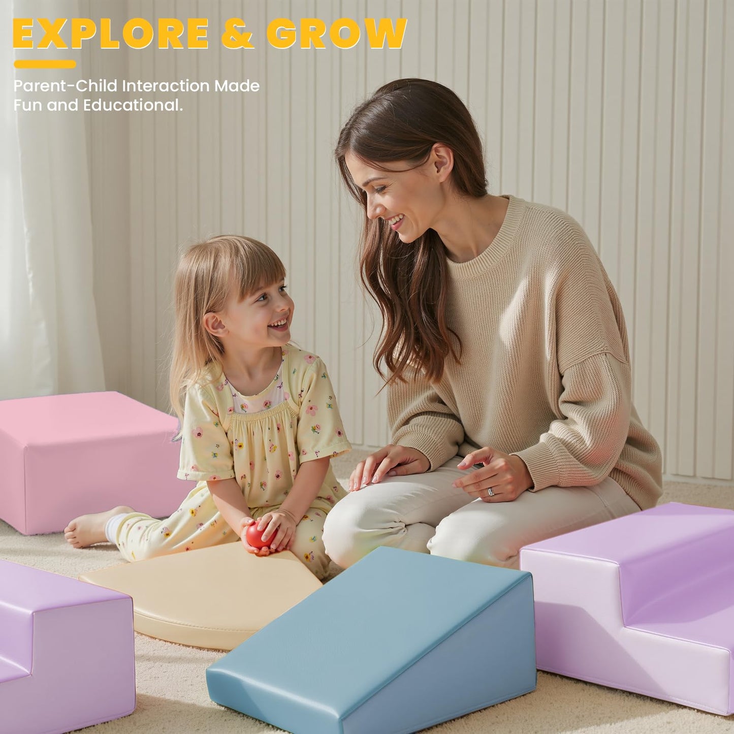 Hoohtoot Foam Climbing Blocks for Toddlers: 6-Piece Soft PU Leather Set - Indoor Climbing and Crawling Toys - Baby Play Gym - Kids Learning Play Structure for Preschool