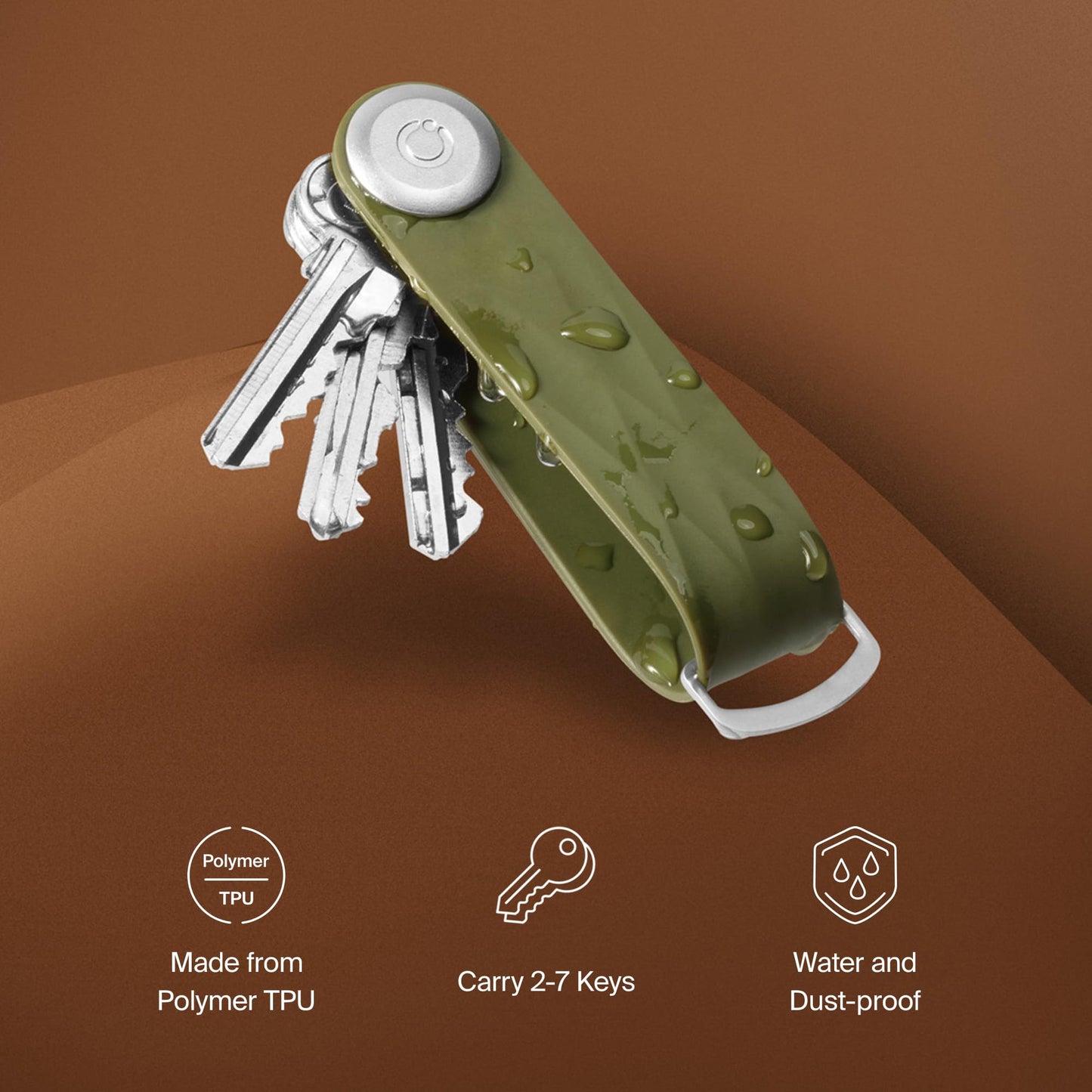 Orbitkey Active Key Organizer Lite – Durable Holder with Elastic Polymer Band, Carabiner Ring & Secure Locking Mechanism – Slim Pocket-Friendly Keychain for Everyday Carry & Travel (Tangerine)
