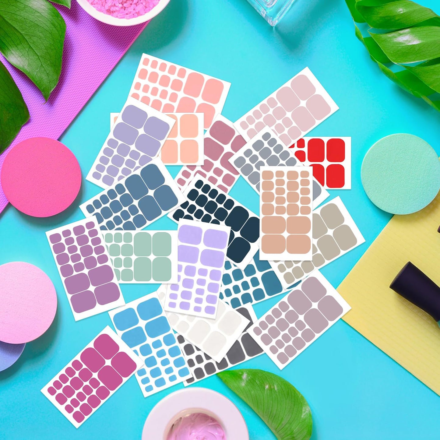 DANNEASY 440PCS/20 Sheets Toe Nail Stickers - Dusky Solid, Toenails Polish Strips Toes Nail Wraps for Women, UV Free | Easy to Stick | Adhesive Gel Toenail Strips with 1 File, 1 Cuticle Stick