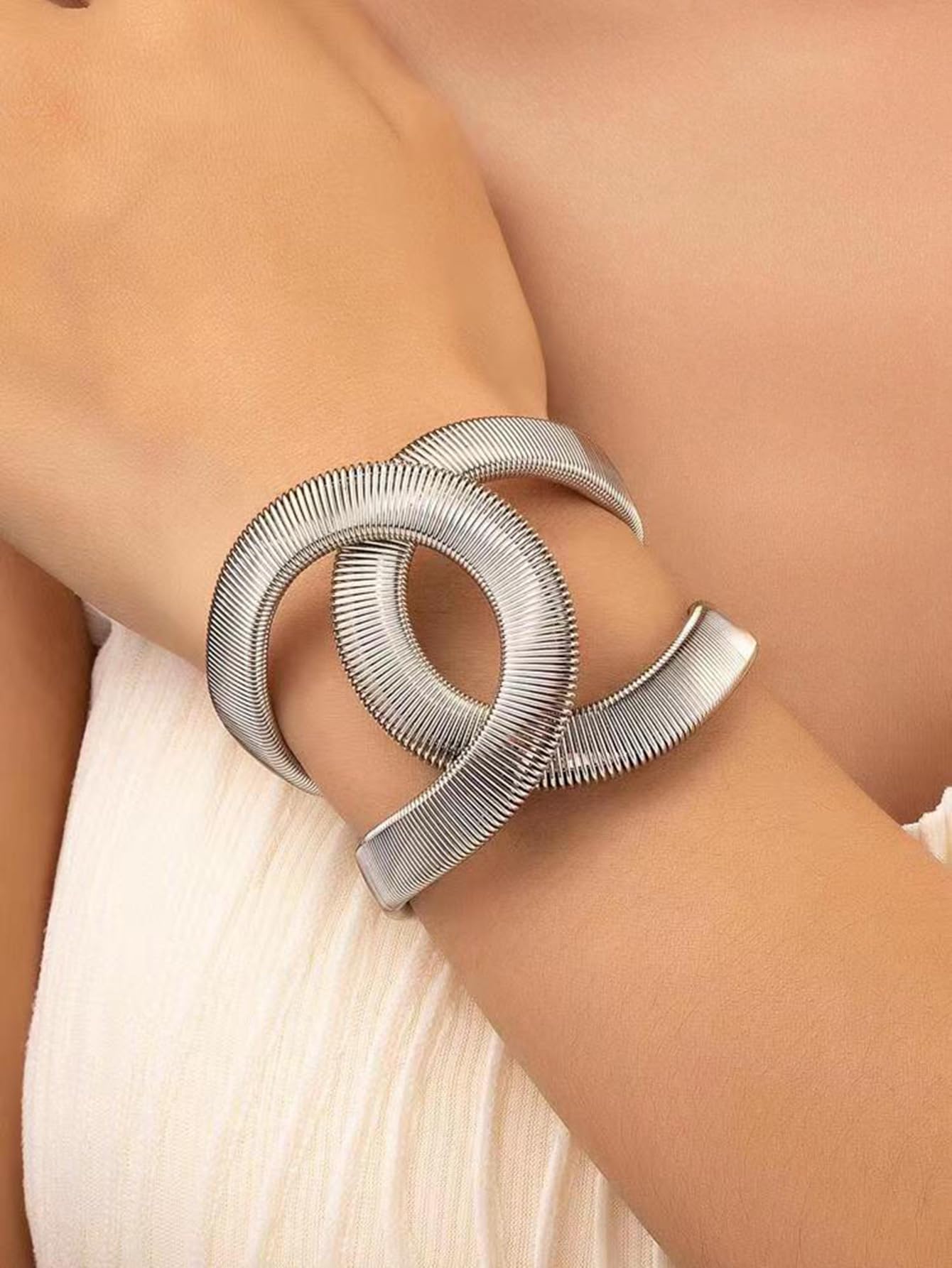 MOEEIJEW Chunky Cuff Bracelets for Women Wide Gold/Silver Cuffs Bangle Hollow Out Adjustable Bracelets Punk Vintage Jewelry (Silver B)